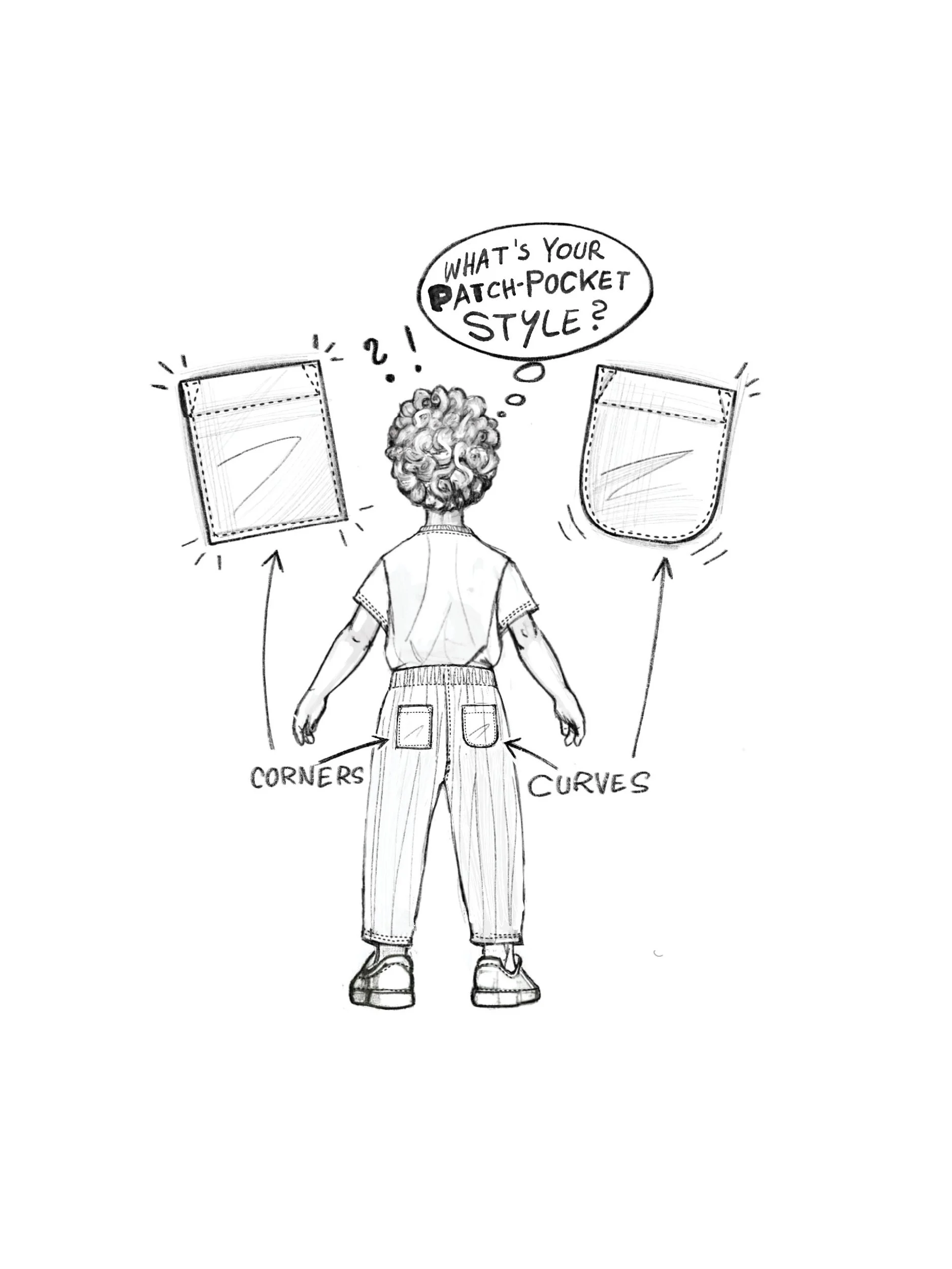 lazy pants for Kids - patch pocket illustration