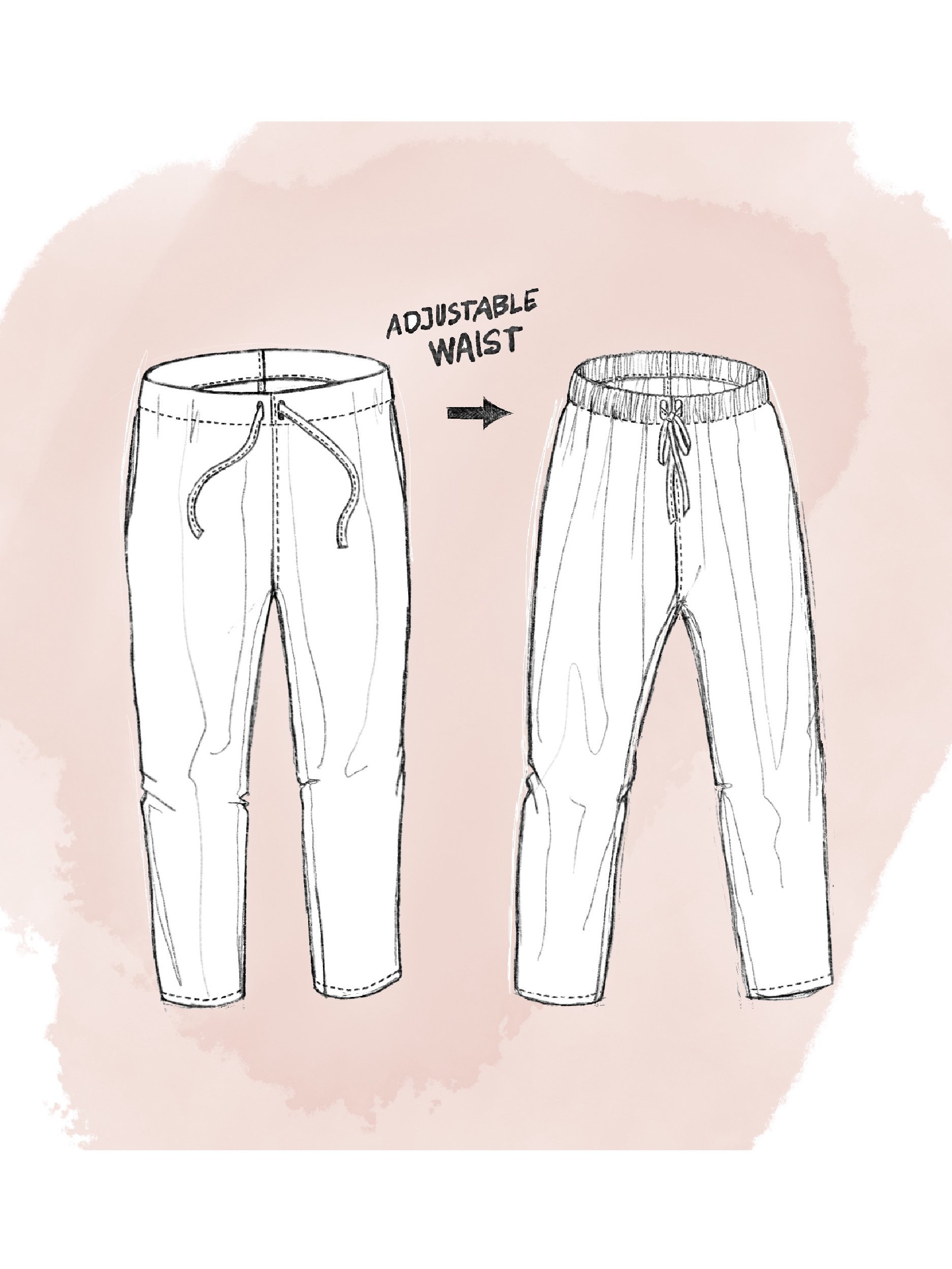Lazy pants drawstring waist illustration