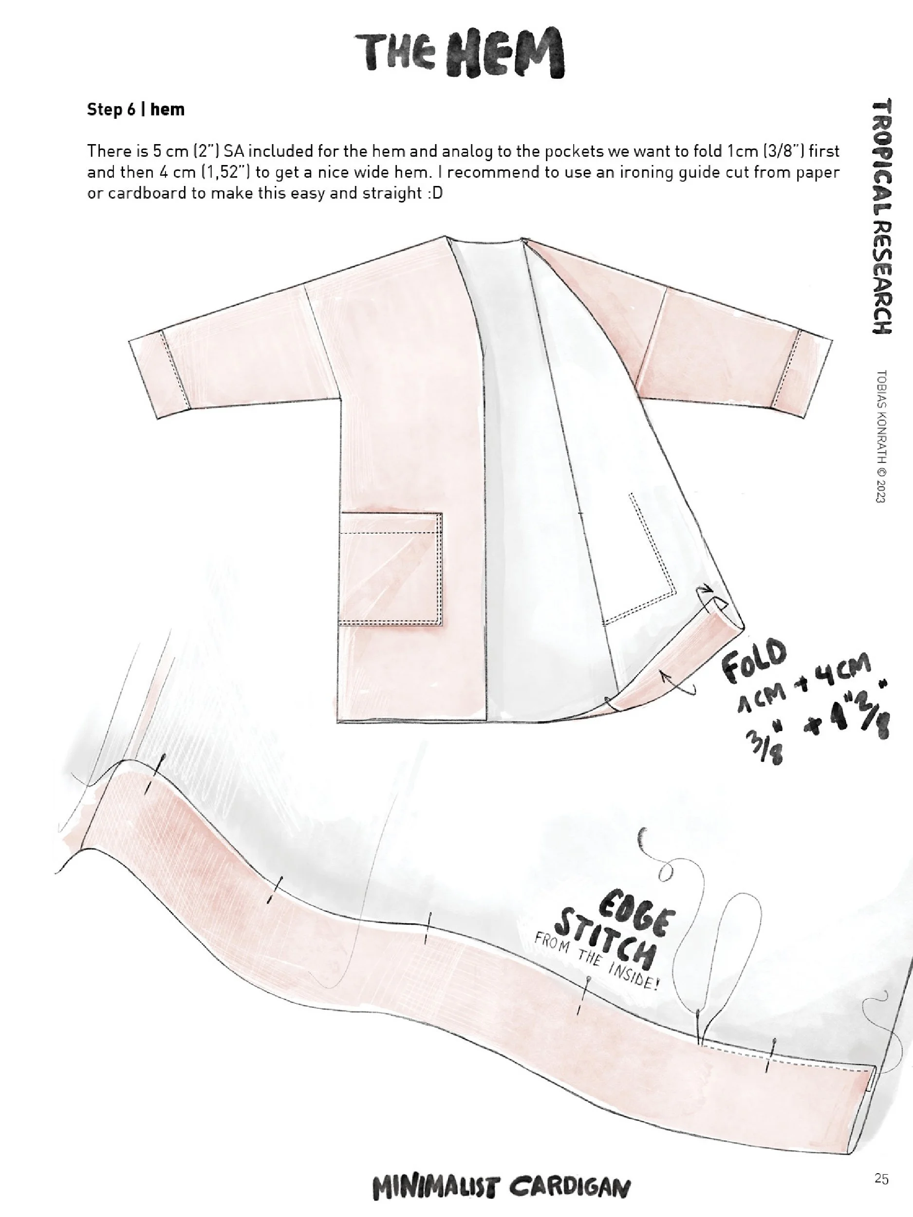 minimalist cardigan tutorial illustration "hem"