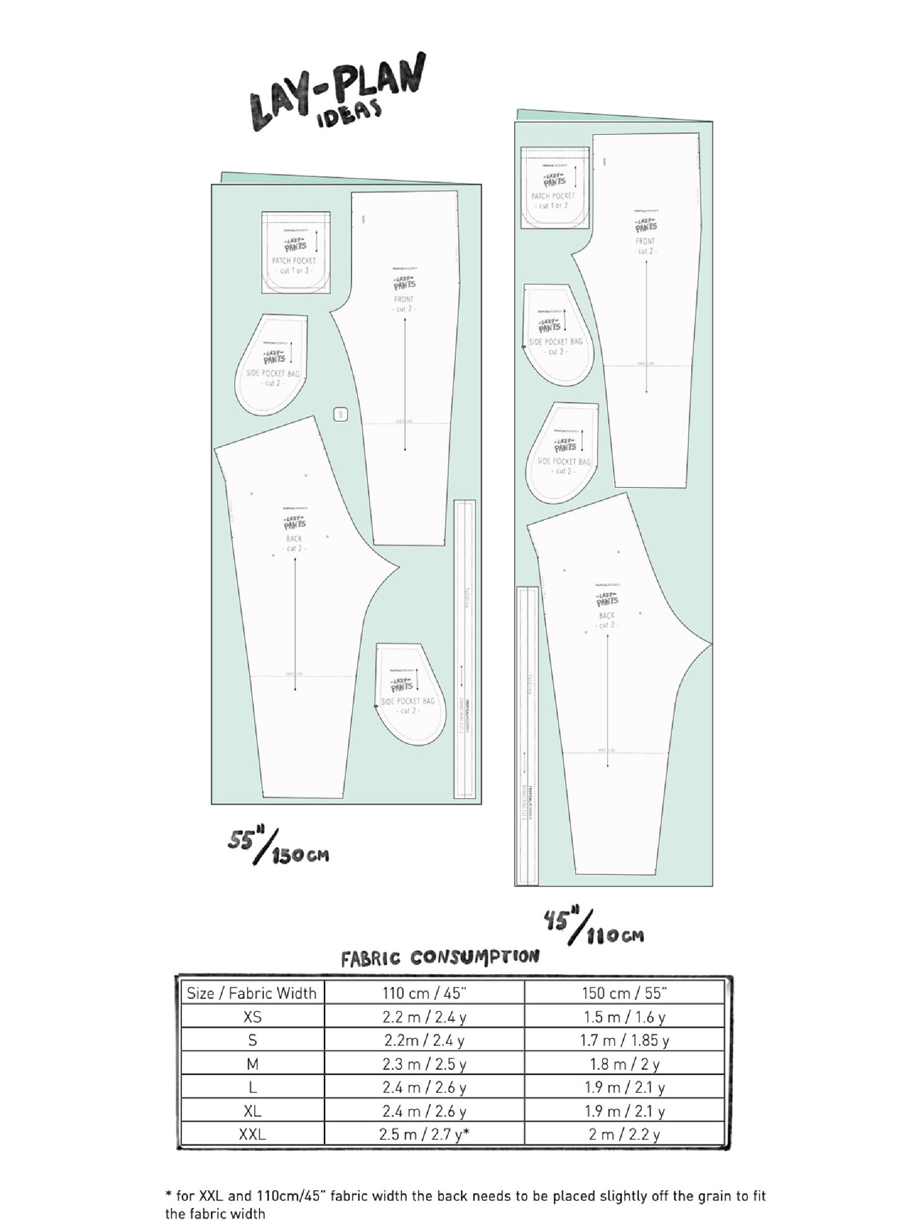 Lazy pants cutting layout/ pattern pieces