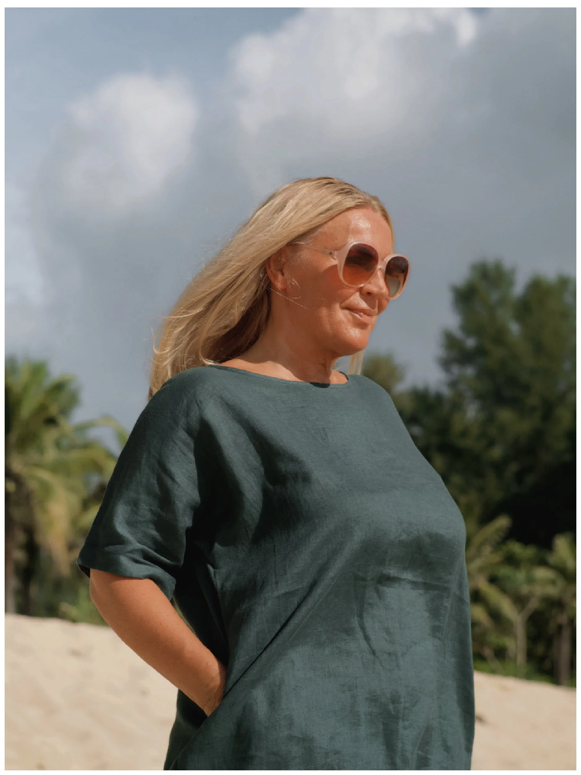 t-shirt tunic model image on the beach
