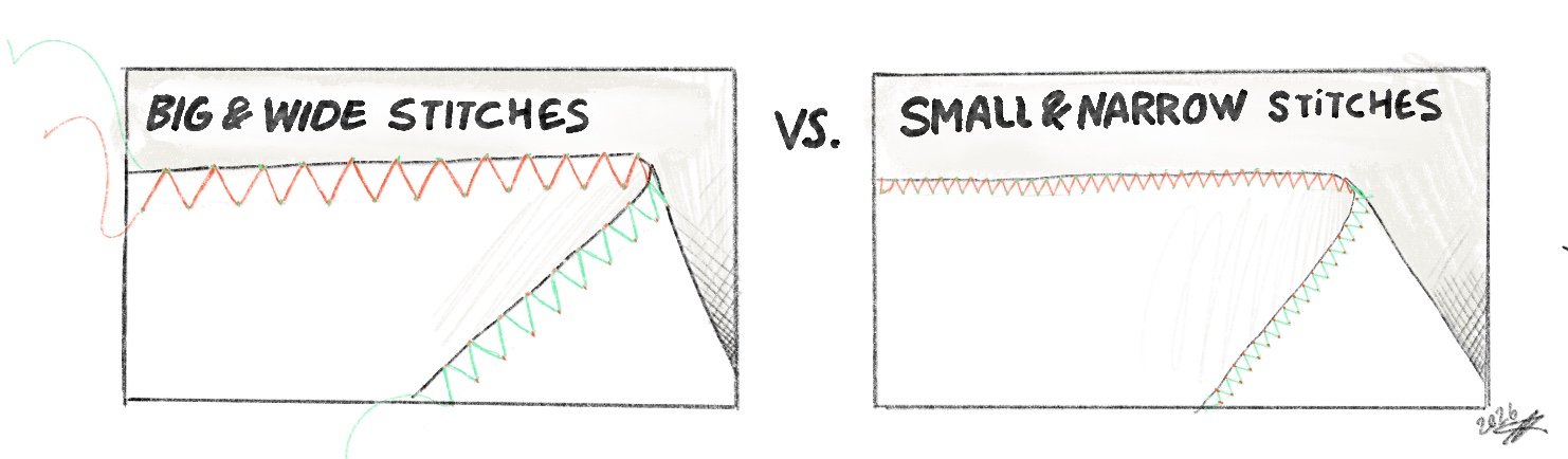 small vs big zig zag stitches illustration