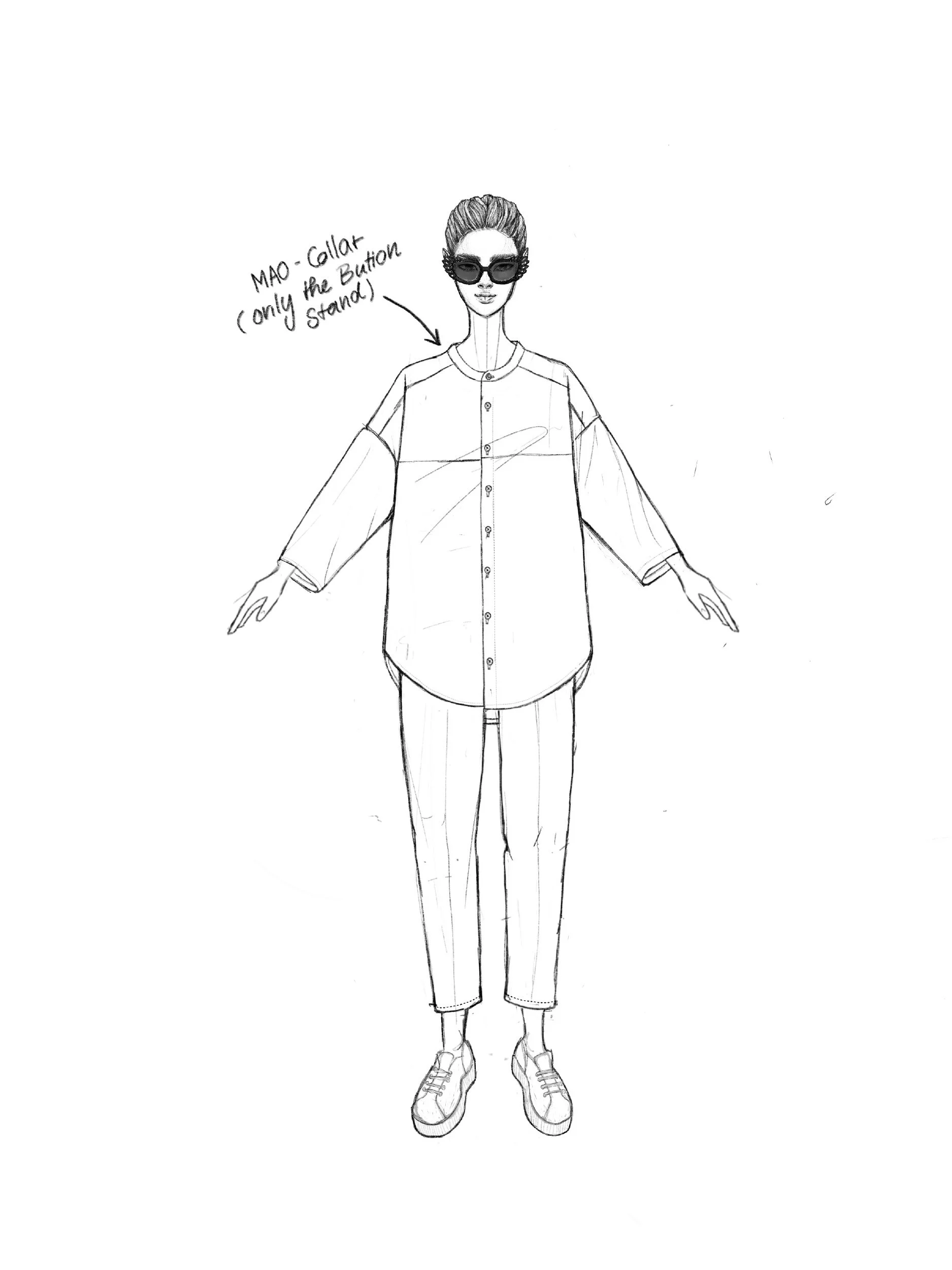 minimalist shirt long version with Mao collar