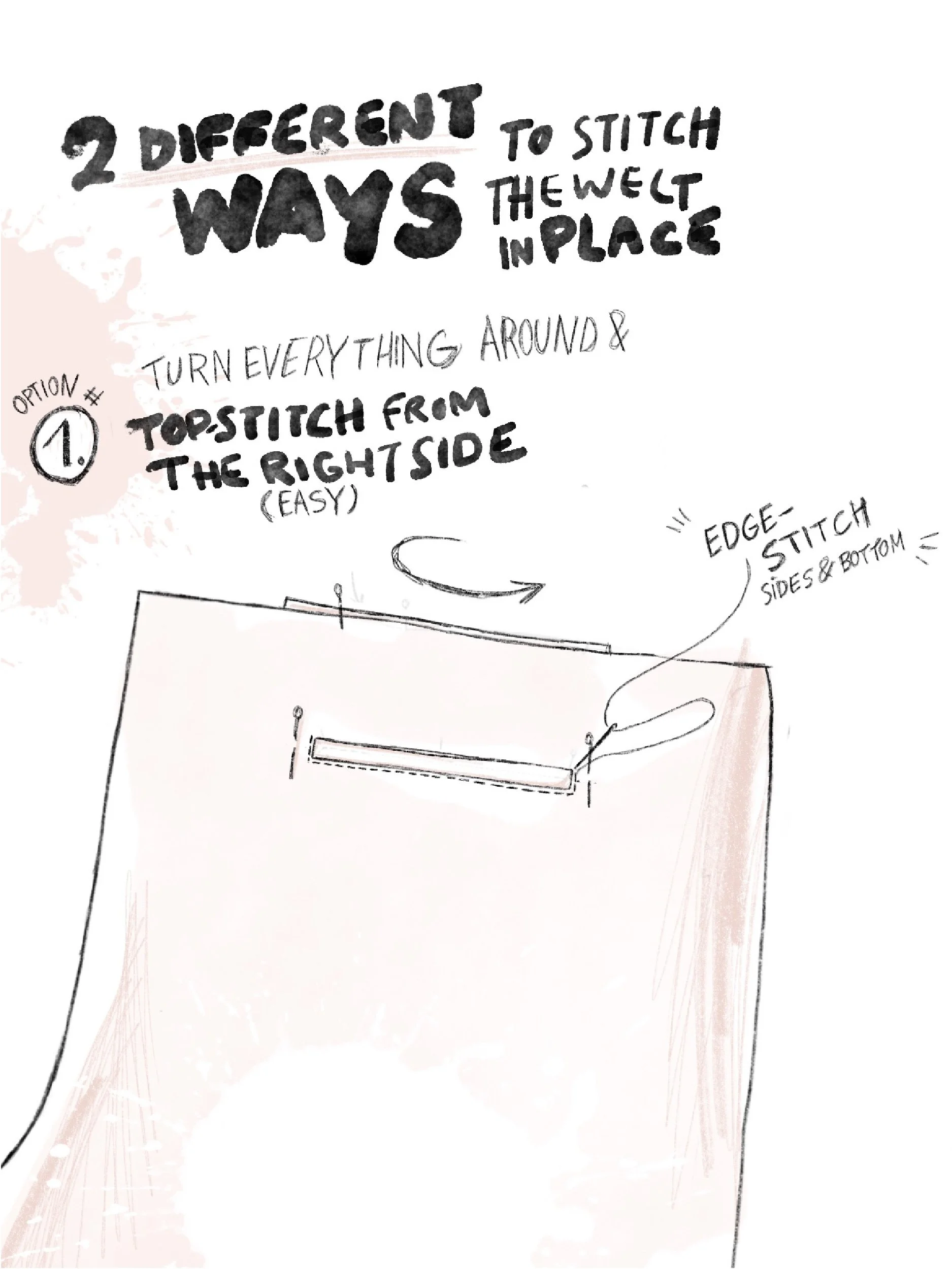 welted pocket tutorial illustration