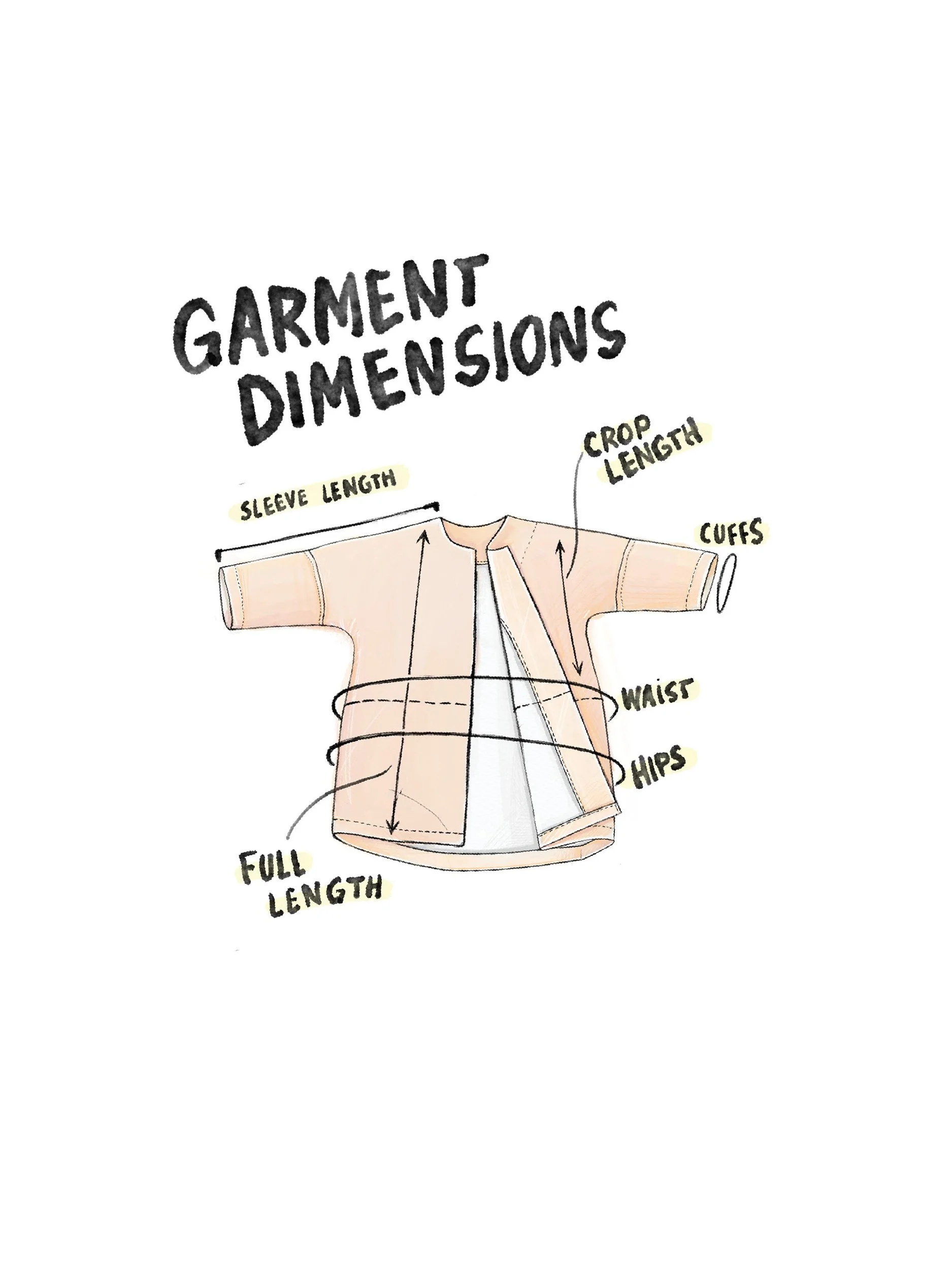cozy coat for kids garment dimensions  illustration