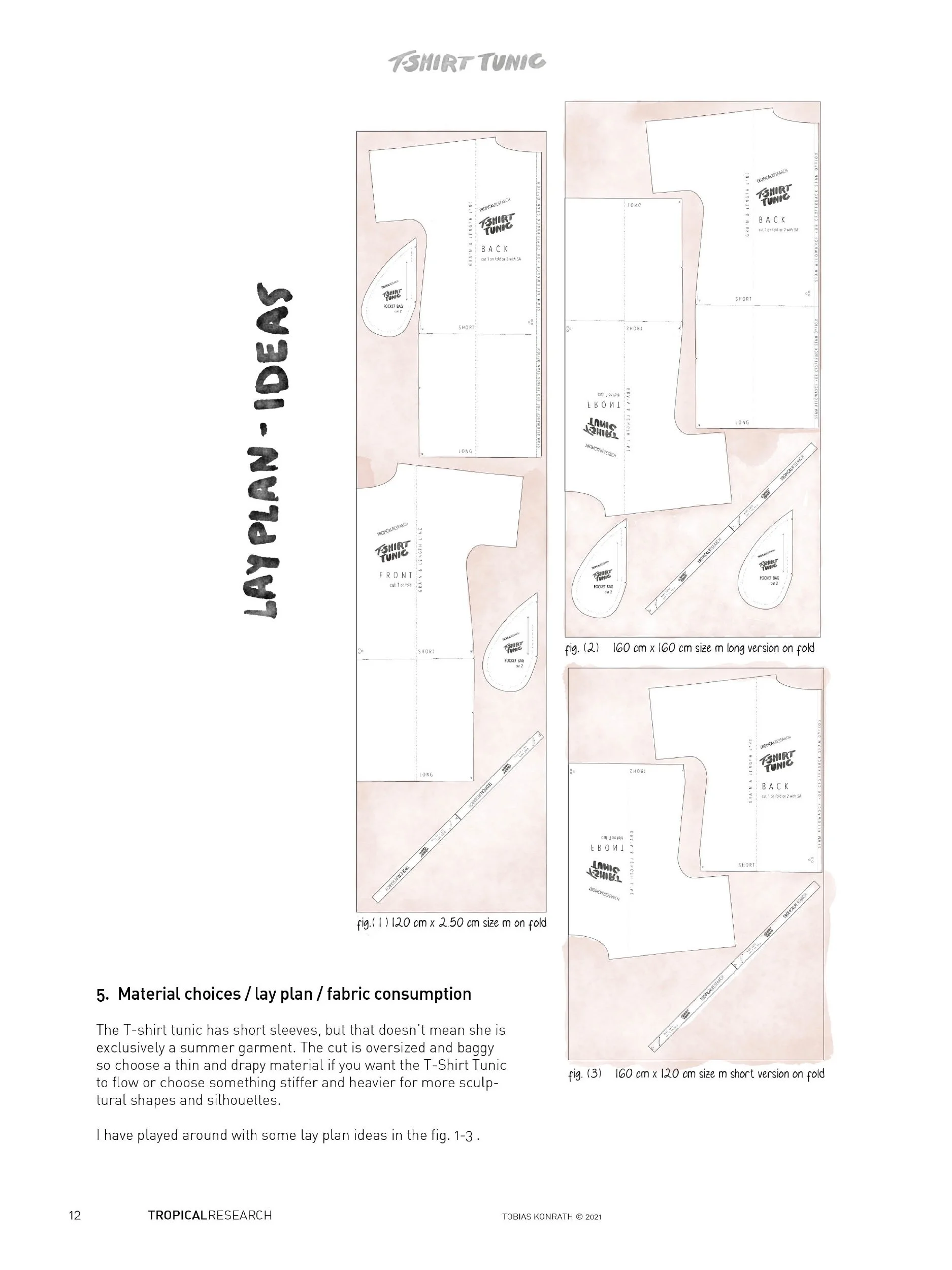 t-shirt tunic tutorial illustration : cutting layout and material consumption