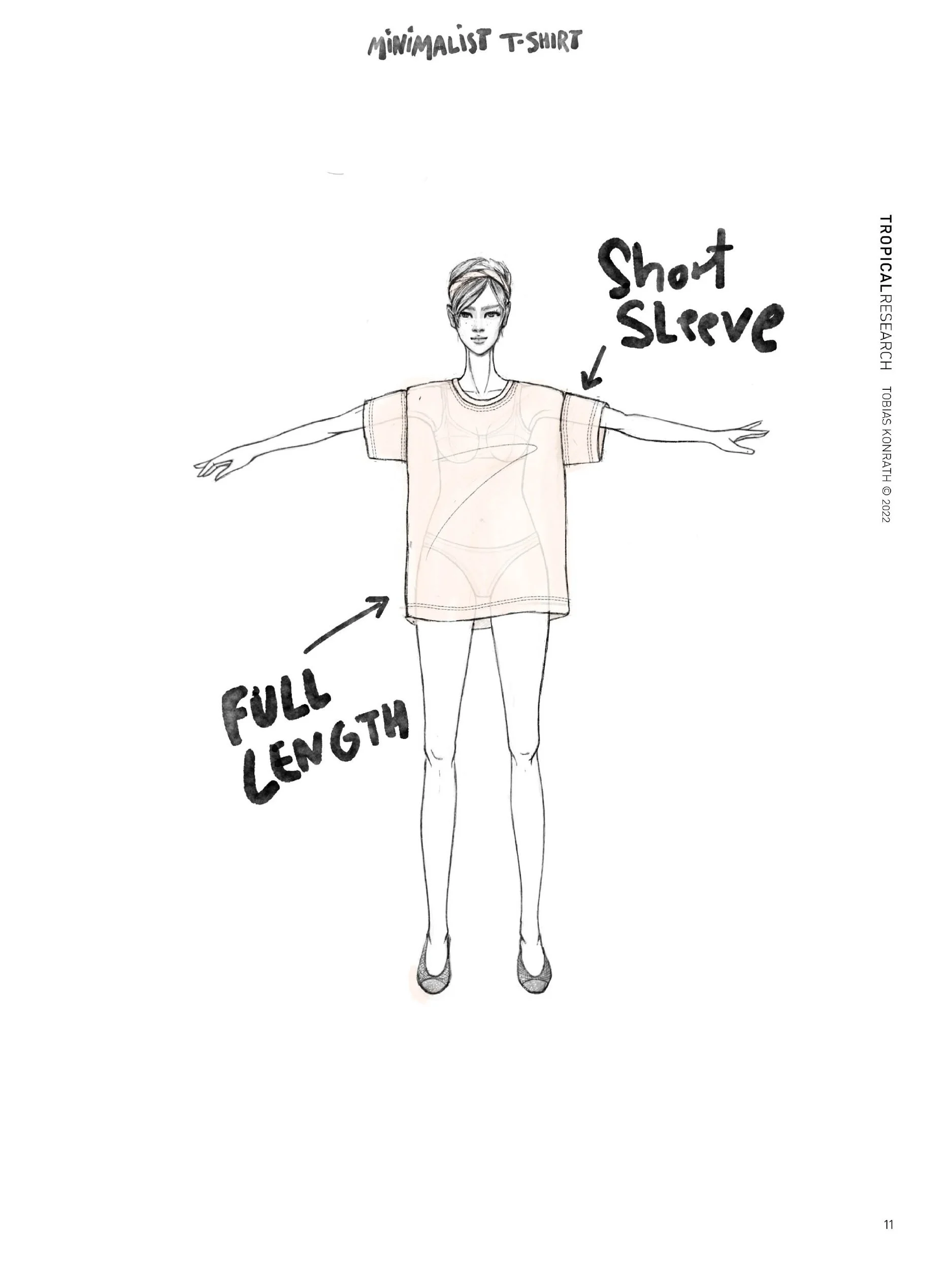 minimalist t-shirt illustration full length with short sleeves