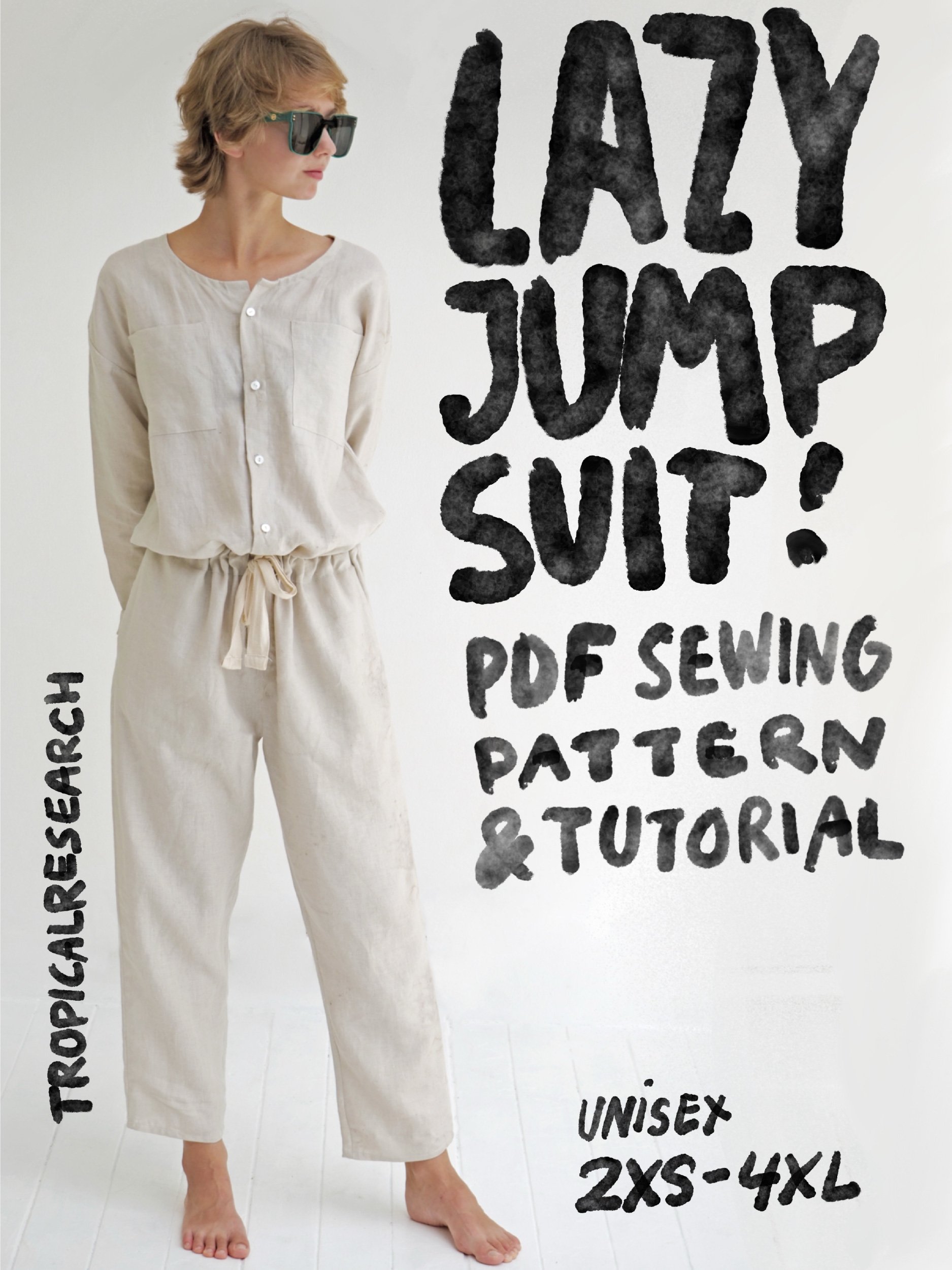Lazy Jumpsuit cover image - beige linen front view
