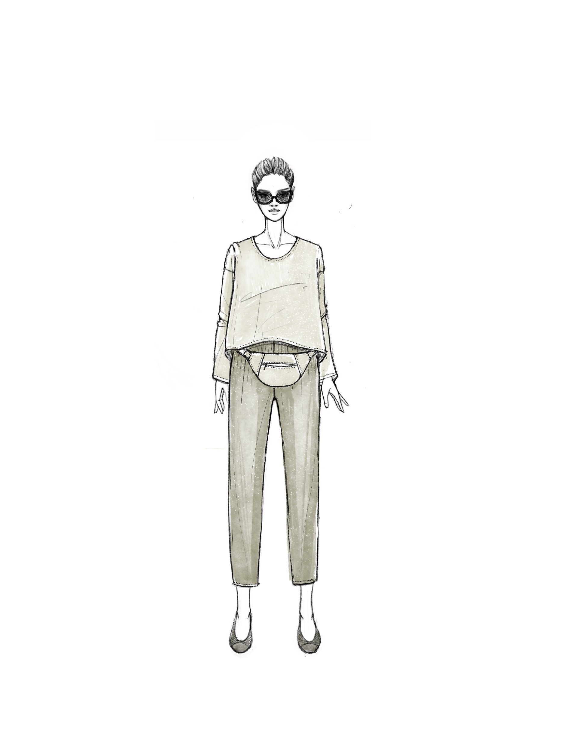 illustration of  model wearing banana bag around the waist