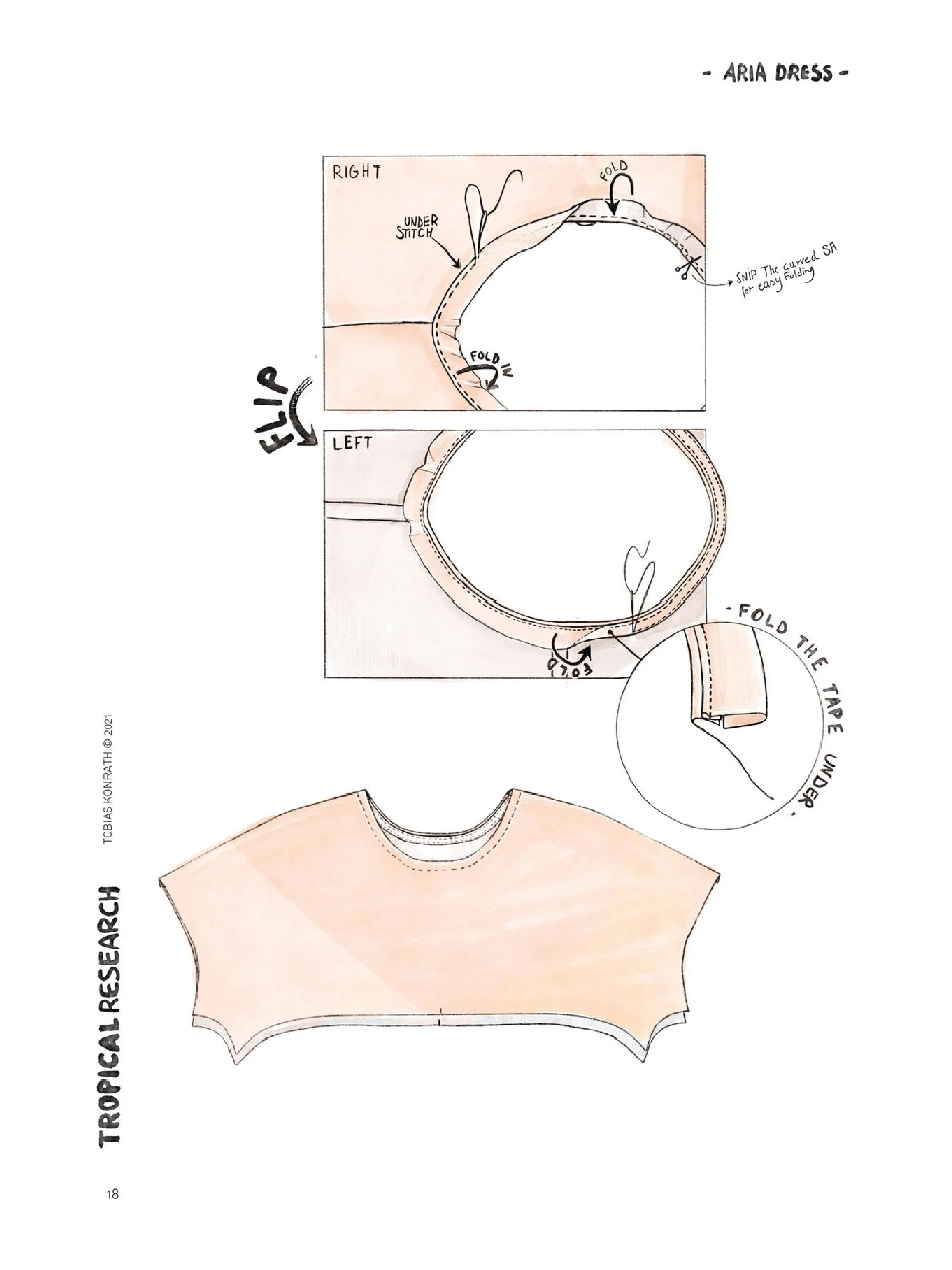aria dress tutorial illustration - bias facing the neckline