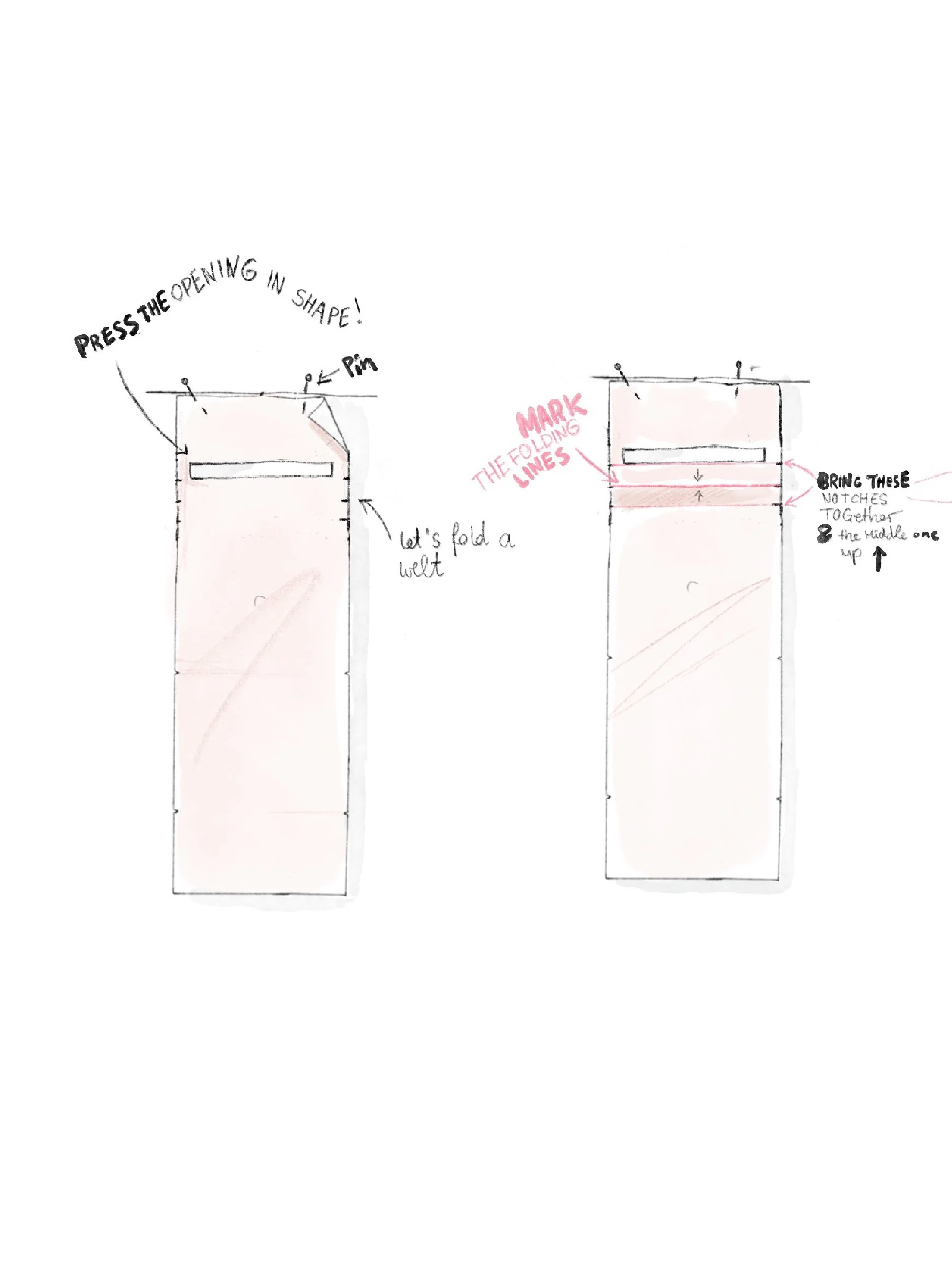 welted pocket tutorial illustration
