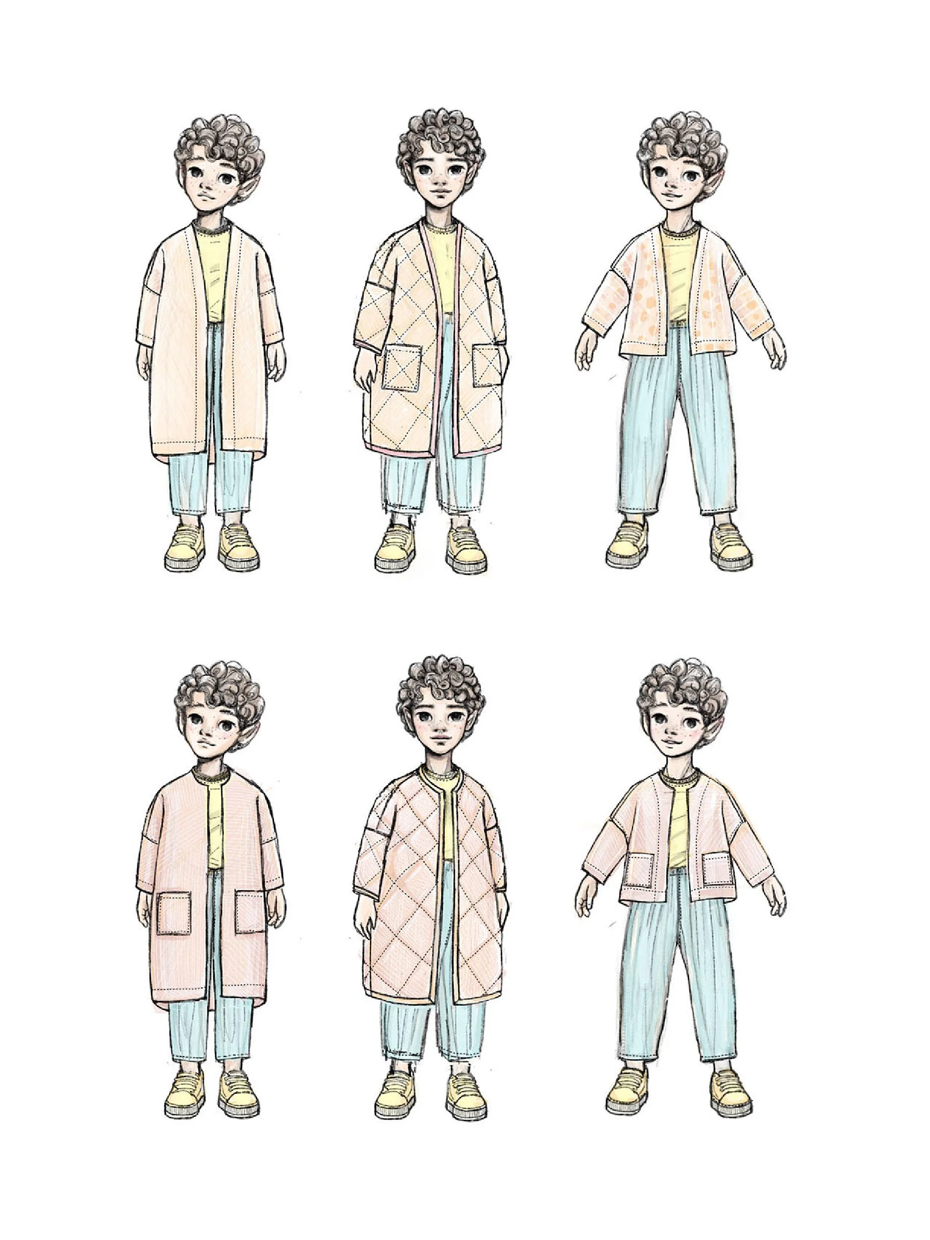 cozy coat for kids - illustration necklines and details
