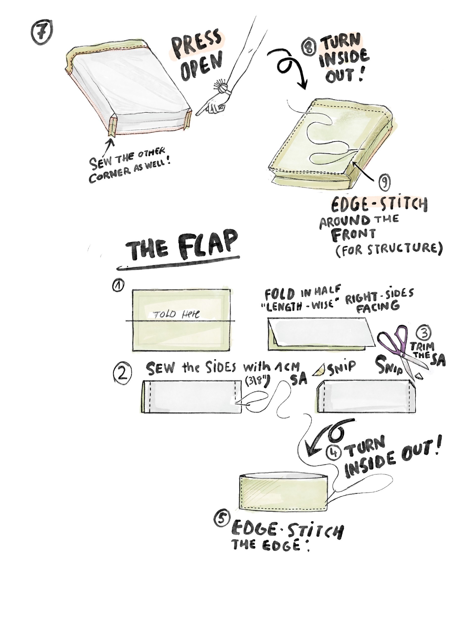 illustrated tutorial page - free cargo pocket pattern
