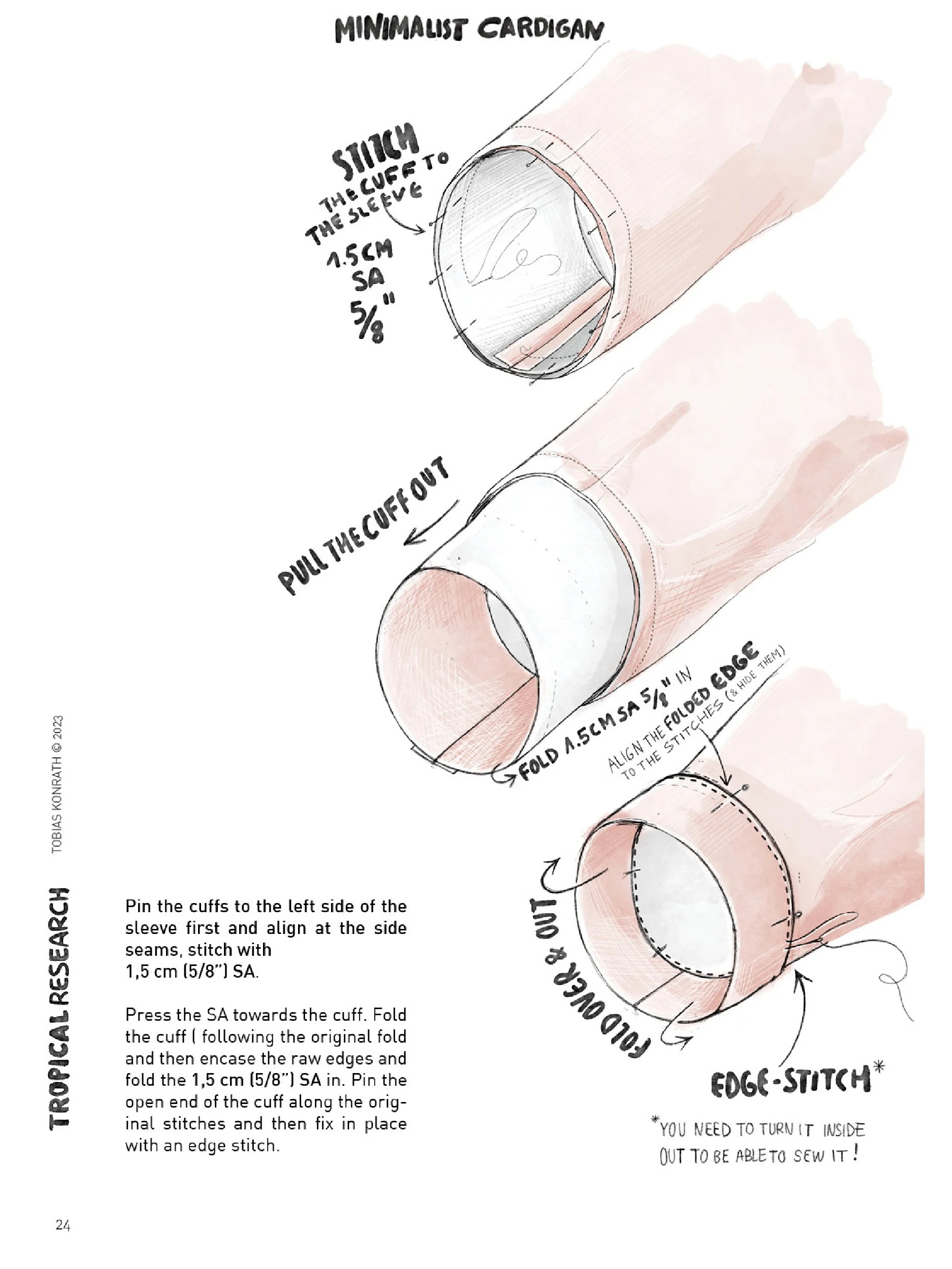 minimalist cardigan tutorial illustration "cuffs"