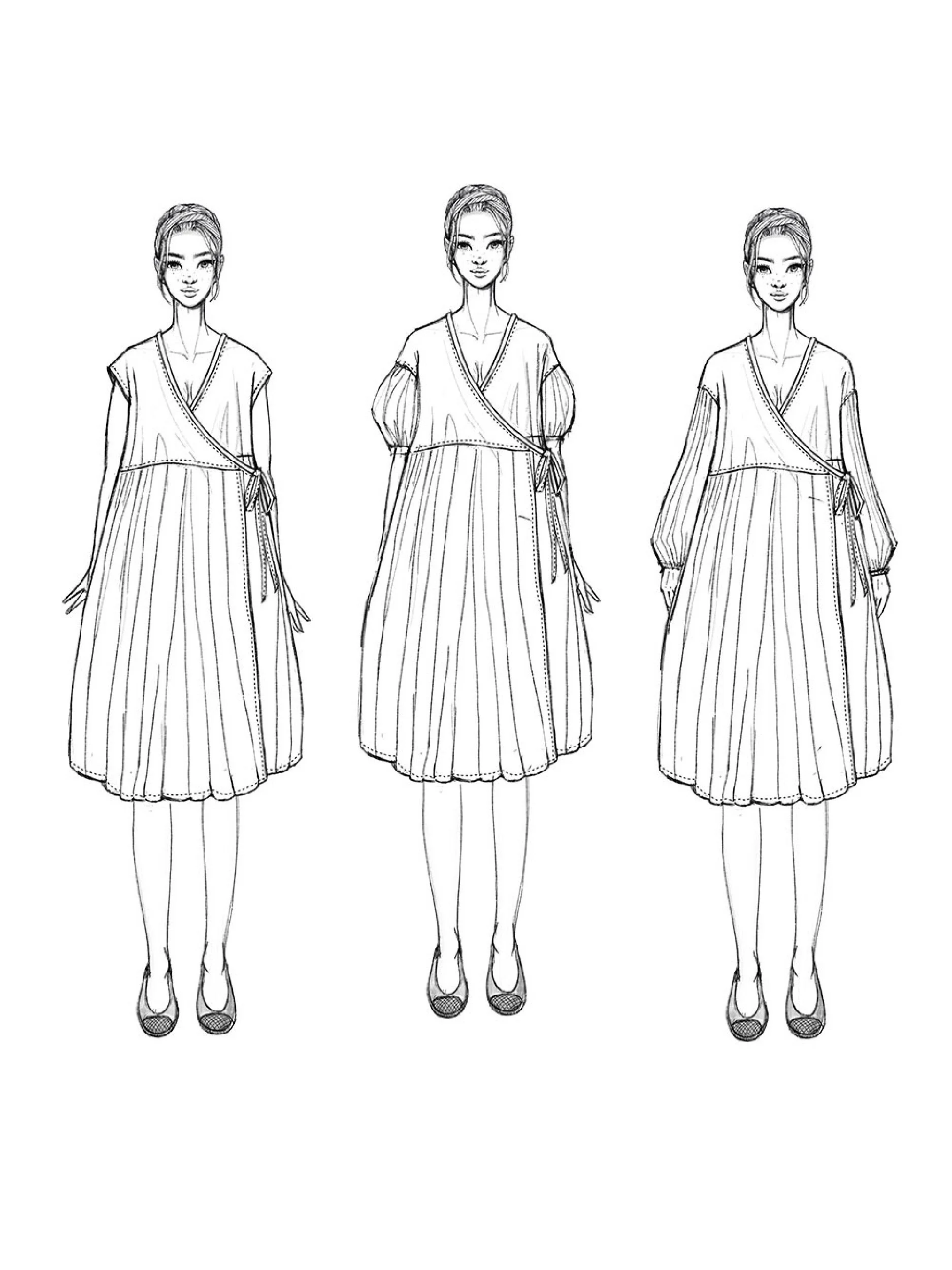 lazy wrap dress - illustration " sleeve options"