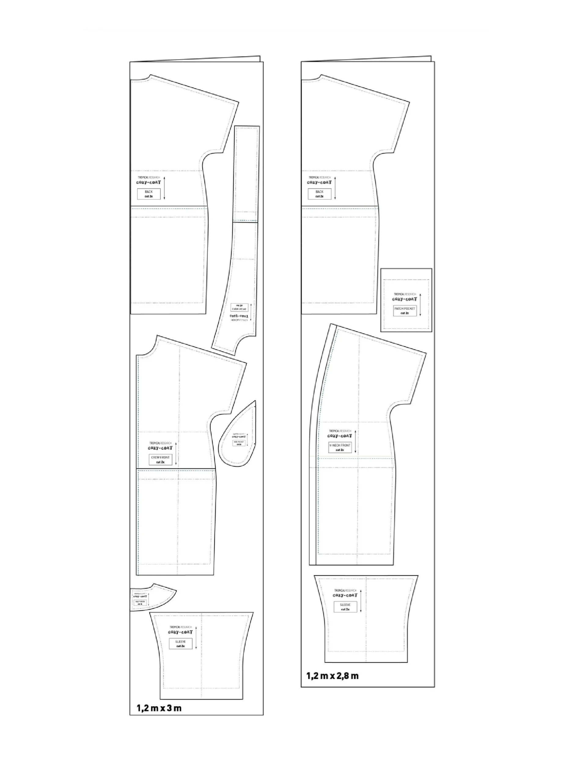 cozy coat cutting layout and pattern pieces