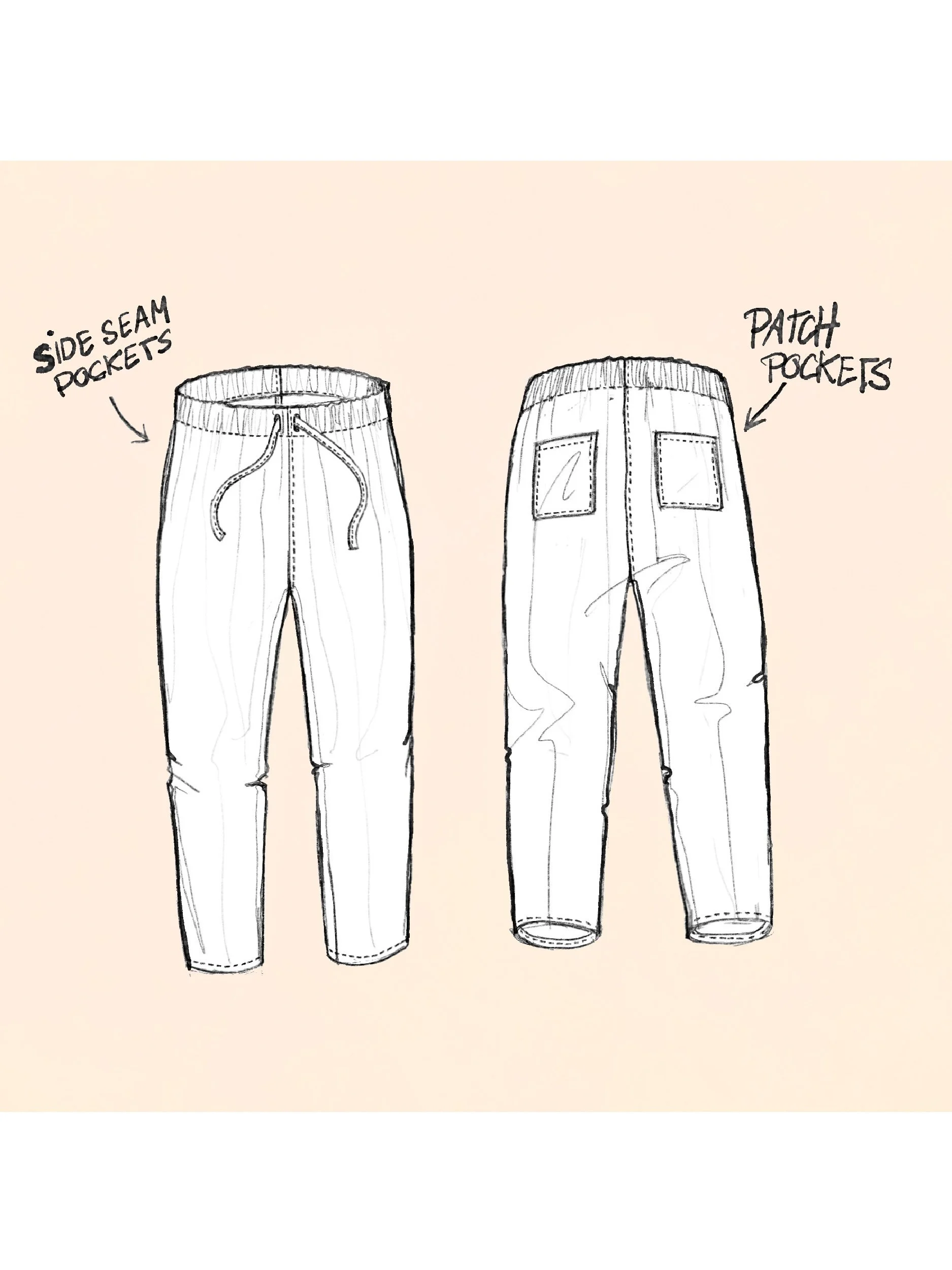Lazy pants patch pocket illustration