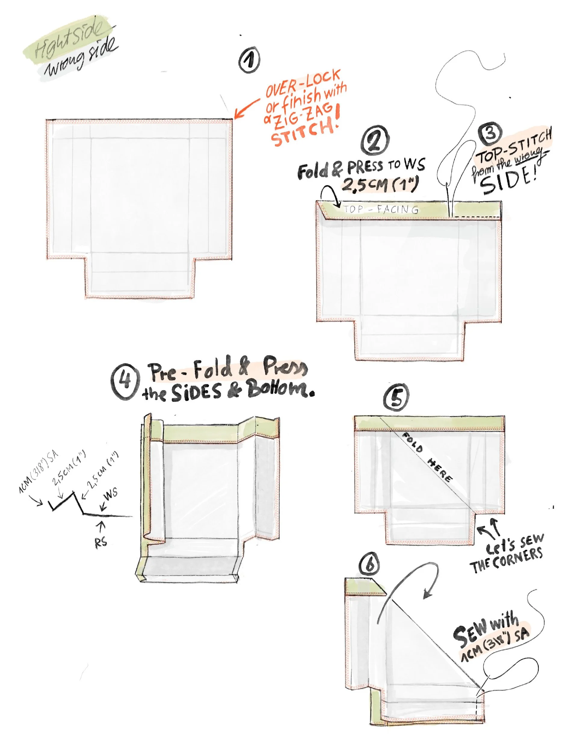 illustrated tutorial page - free cargo pocket pattern