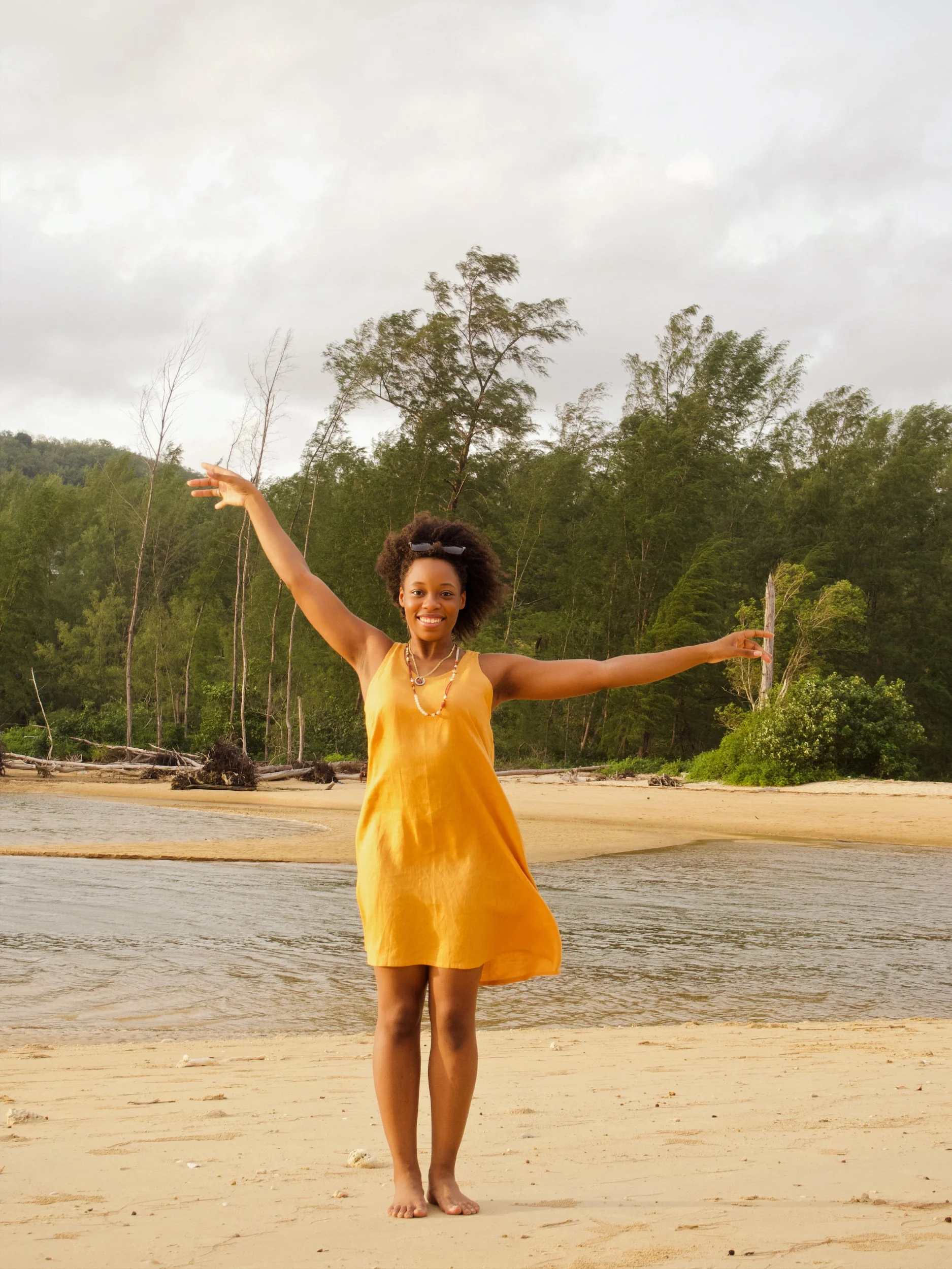 beach dress in orange on the beach