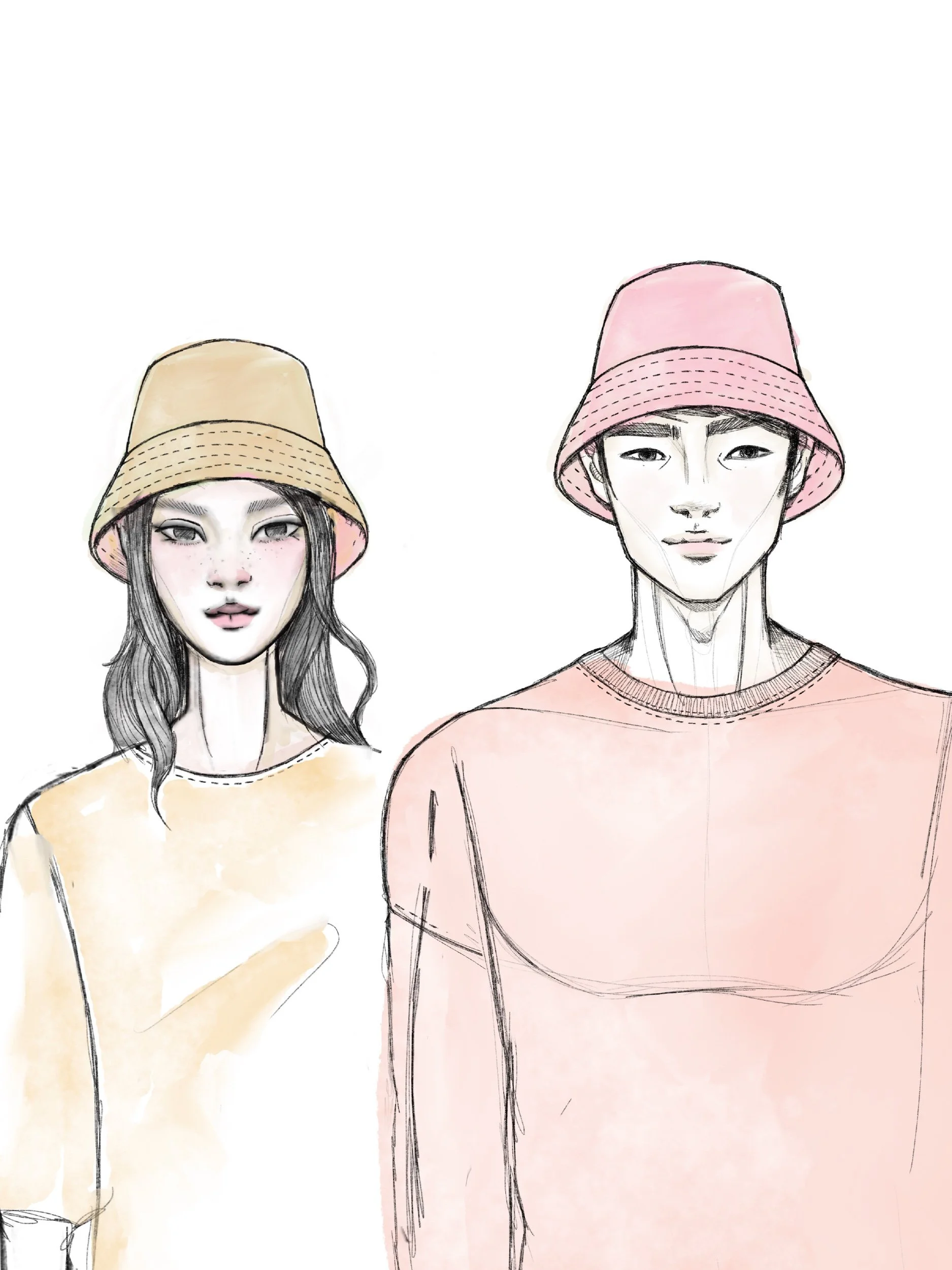 bucket hat illustration female and male