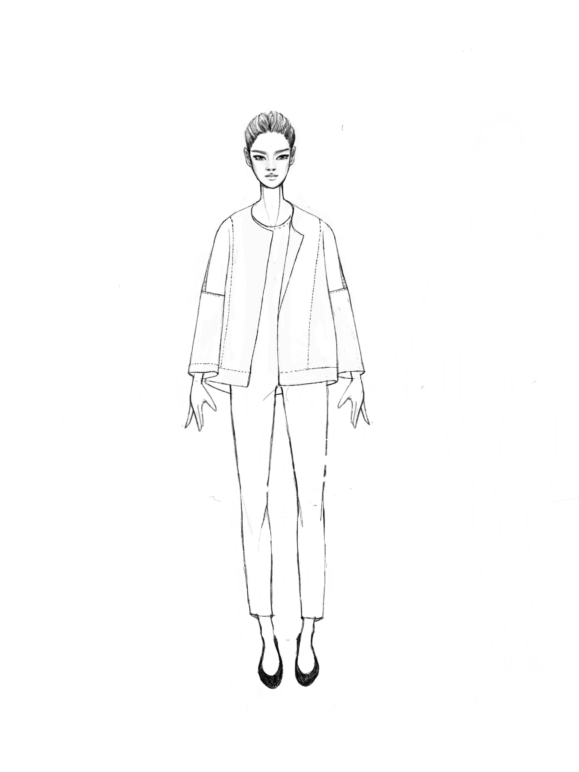 short cropped cozy coat  with crew neck illustration