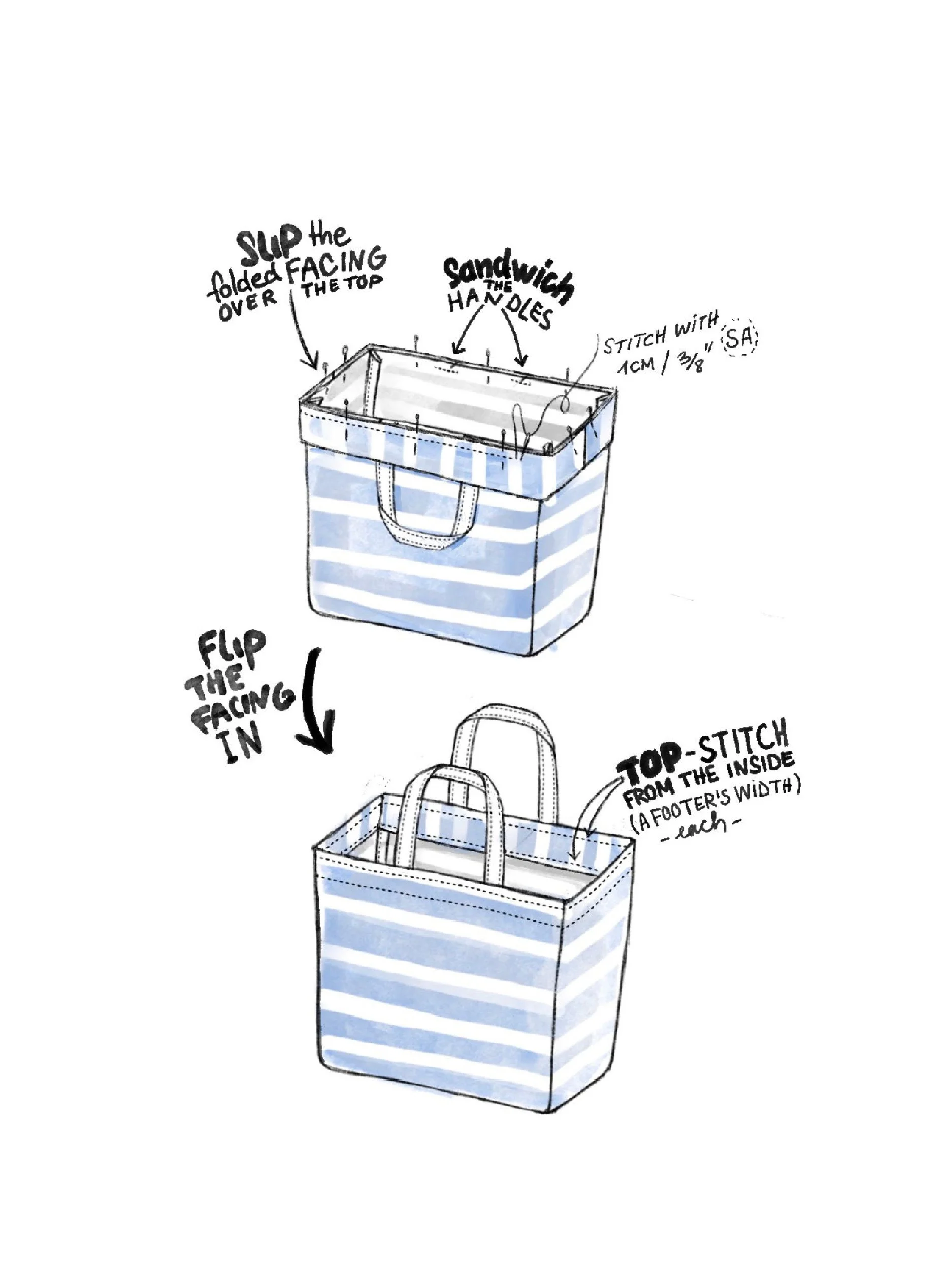 cozy tote plain version " beach bag" tutorial illustration