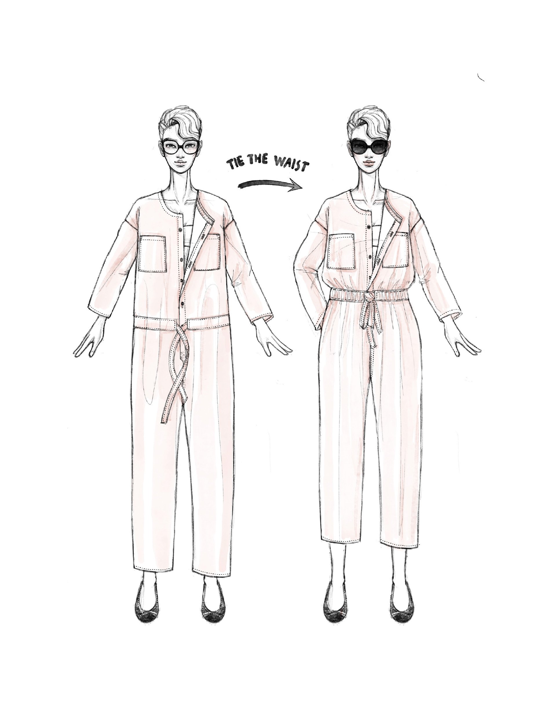 lazy jumpsuit illustration waistband