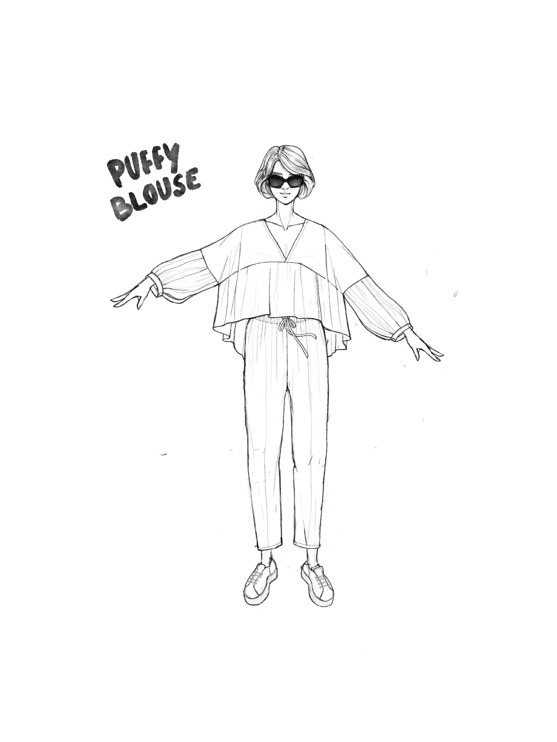 puffy dress illustration  blouse length/ puffy blouse