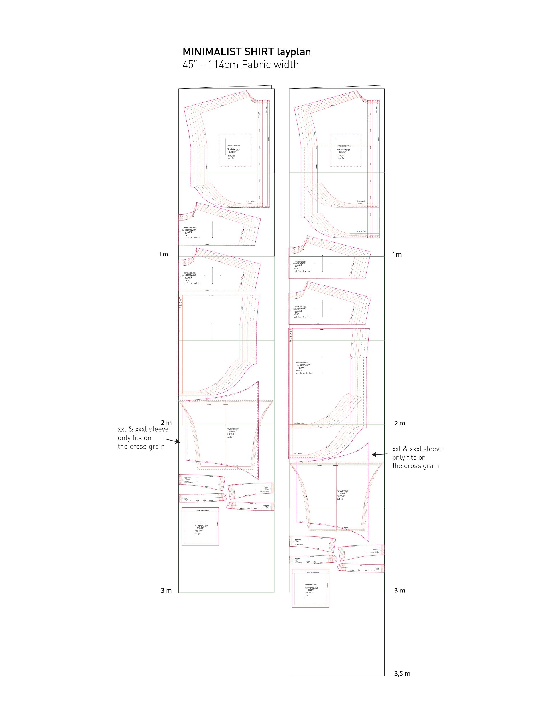 minimalist shirt cutting layout and material consumption illustration