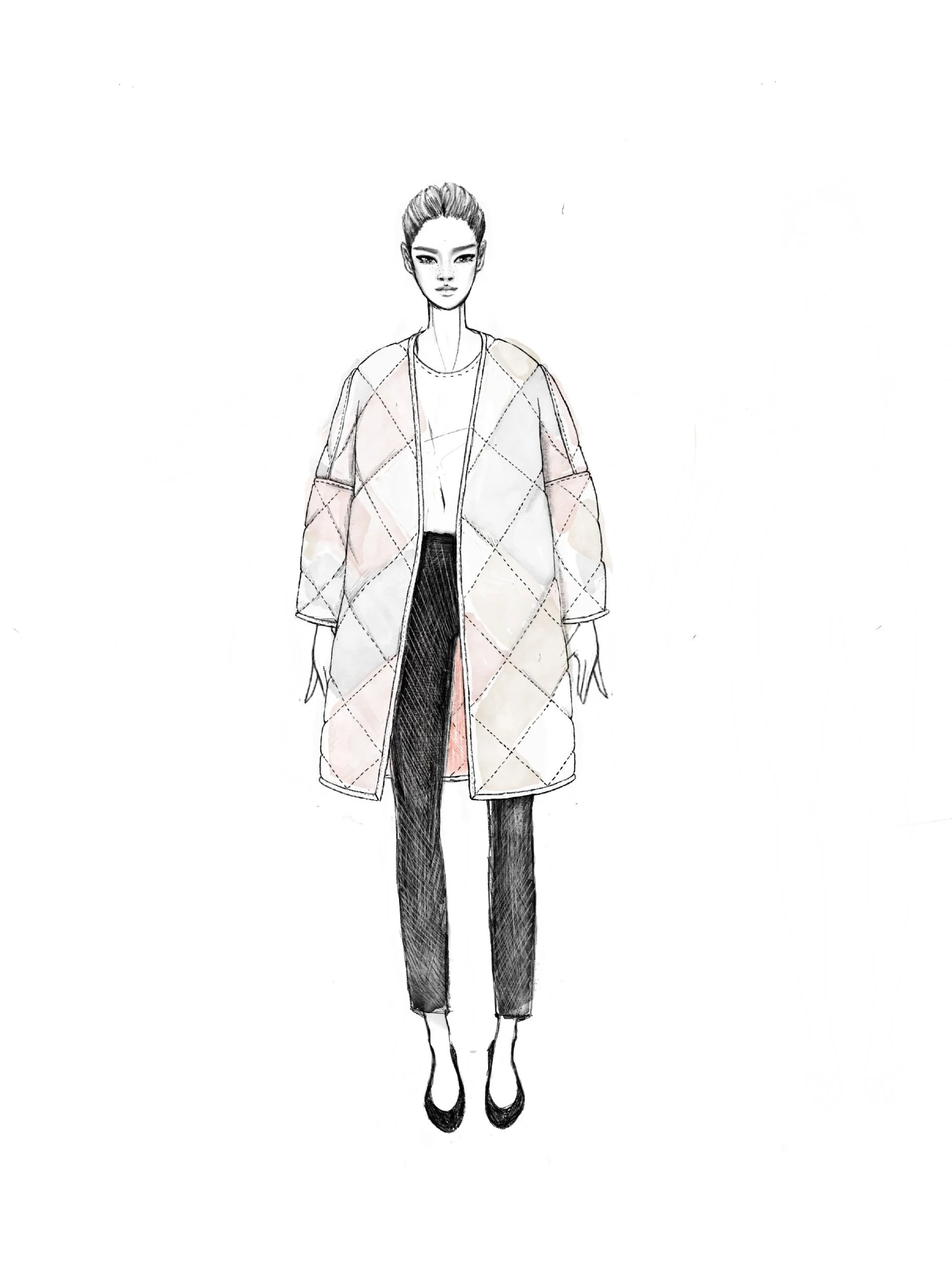 quilted cozy coat with v neck illustration