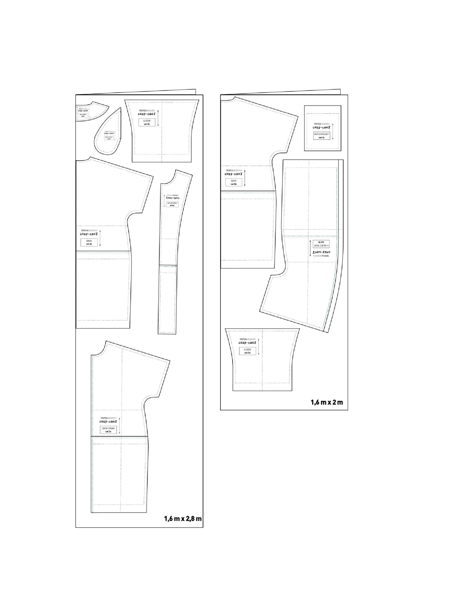 cozy coat cutting layout and pattern pieces