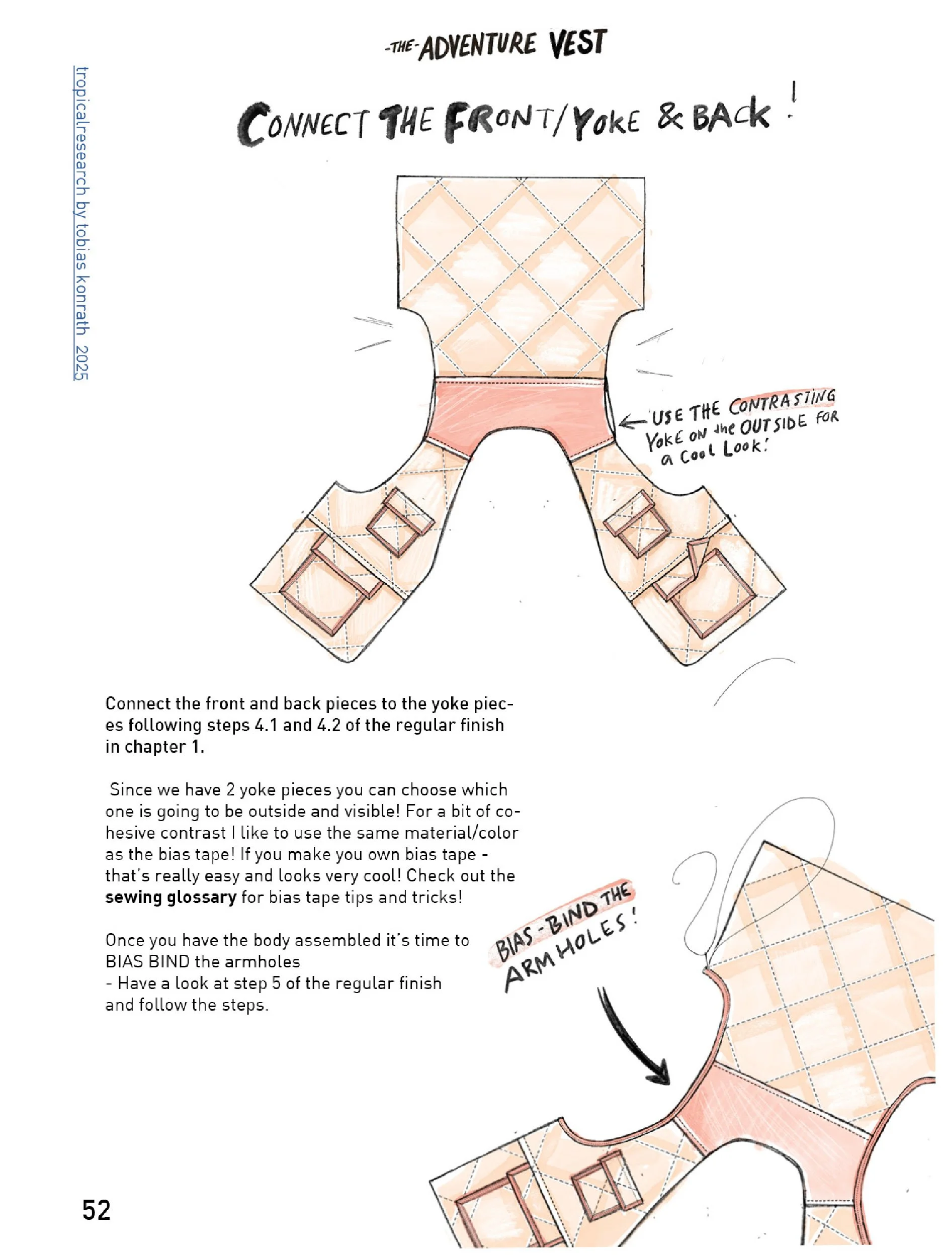 adventure vest tutorial illustration - quilted finish