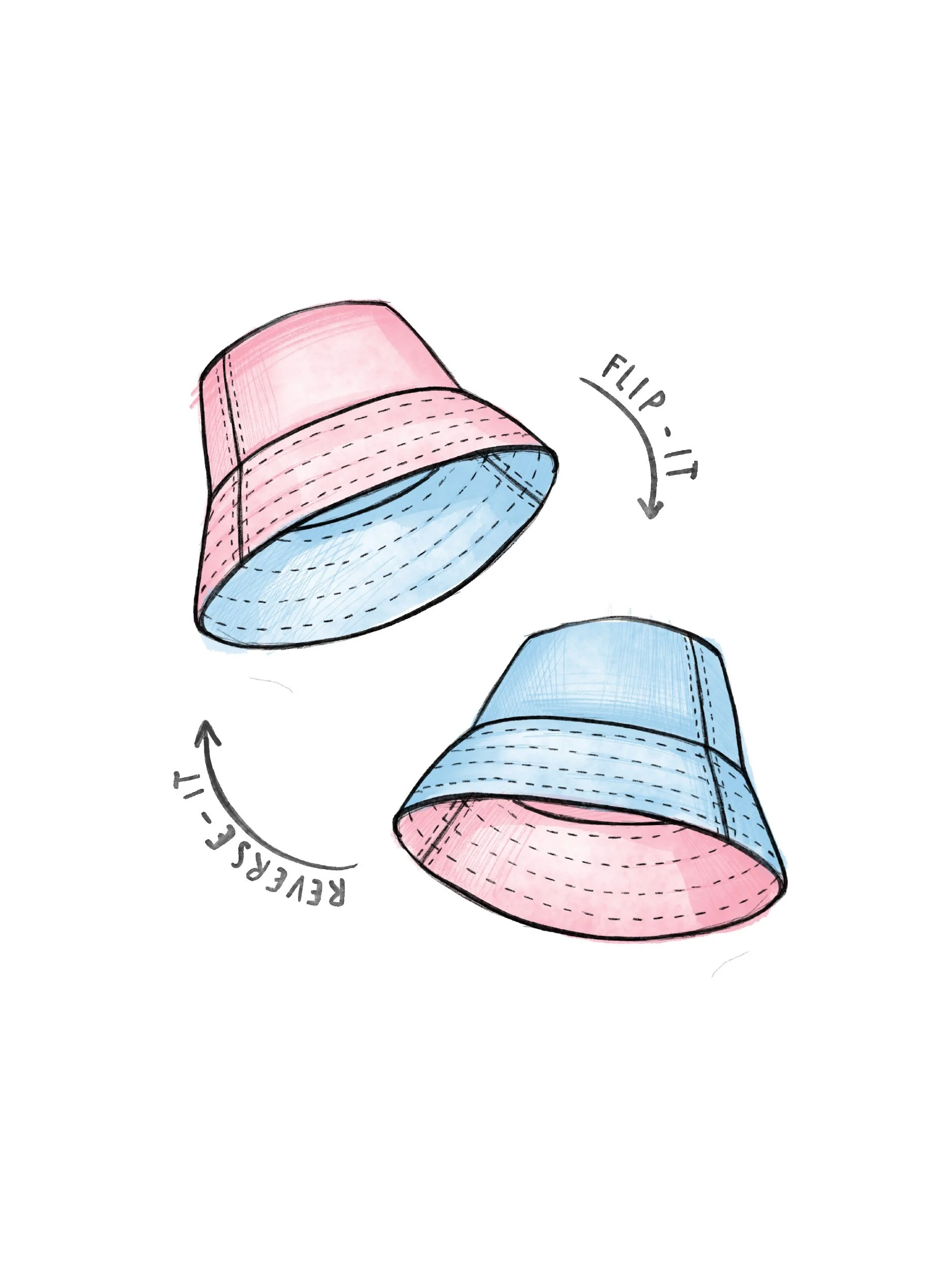 bucket hat "reversible" illustration