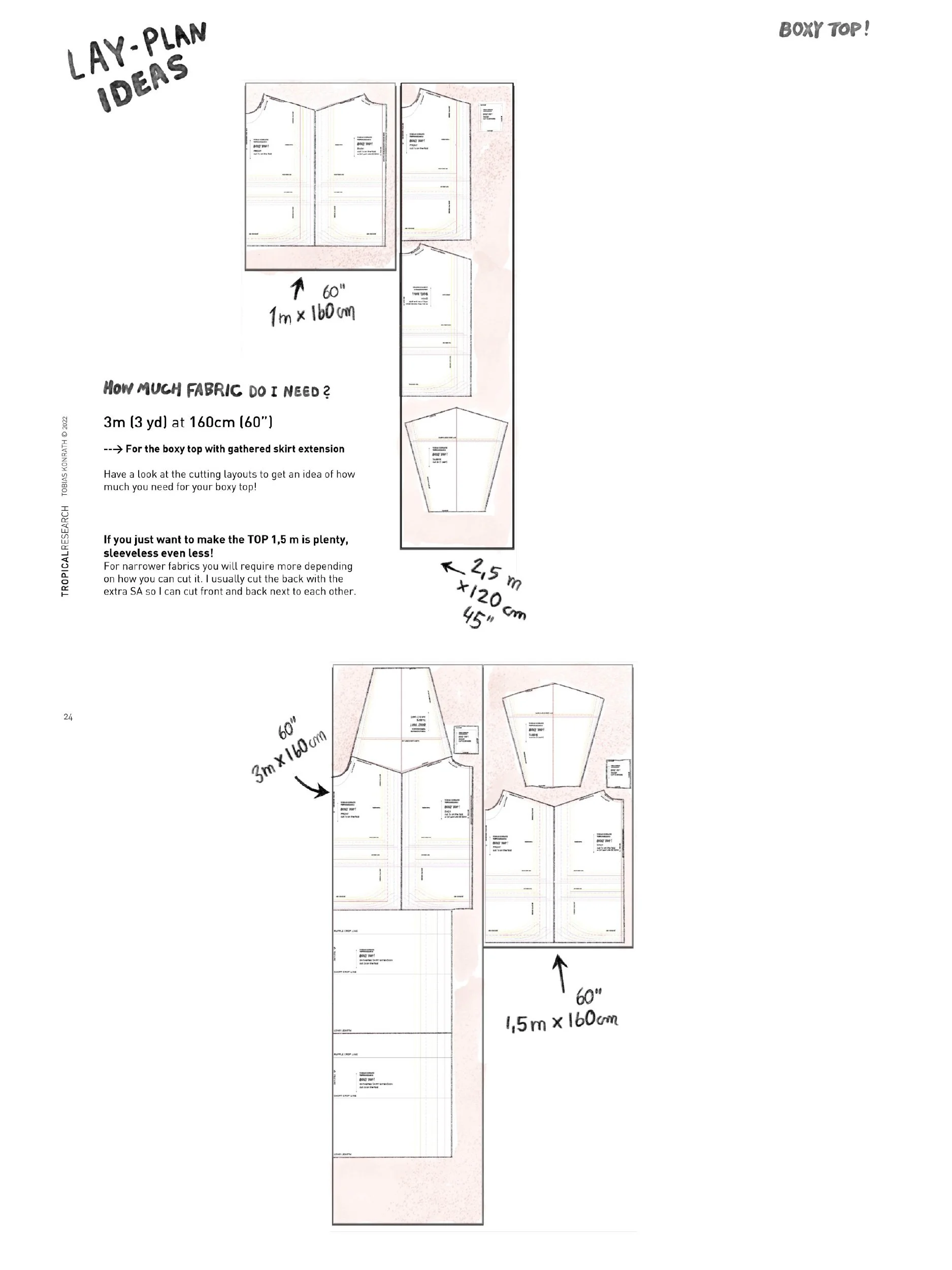 lazy top pattern pieces and cutting layout