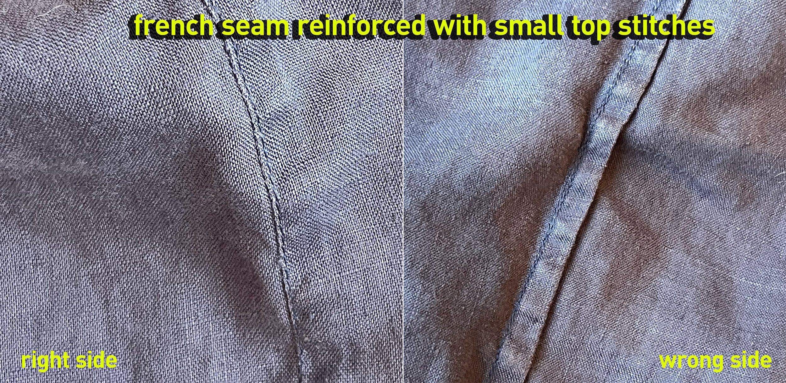 top stitched French seam right side vs wrong side