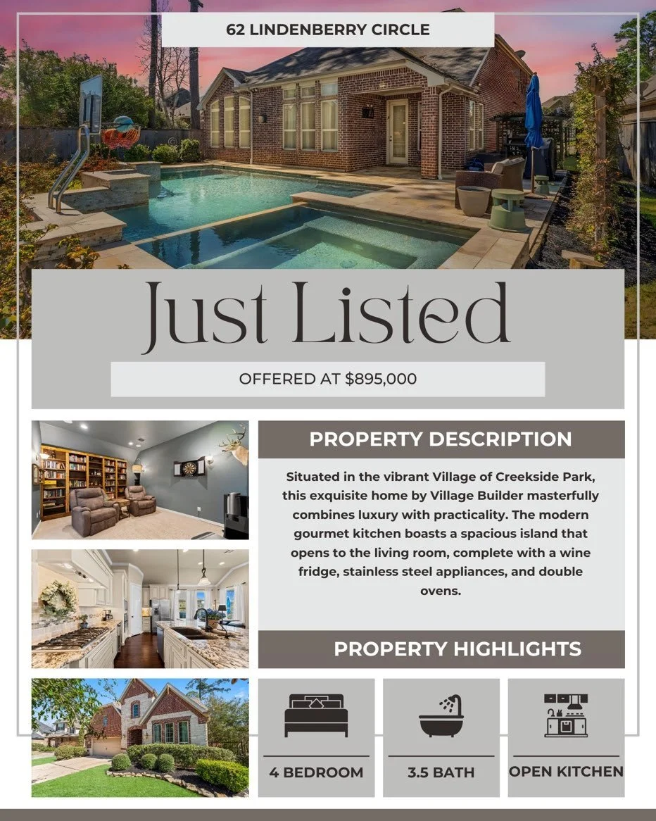 Fantastic Creekside Park Village Builder home JUST LISTED! 4/3.5 with gameroom, media room, pool and hot tub. Ready for all your memories to be made! Contact us today to make it HOME π