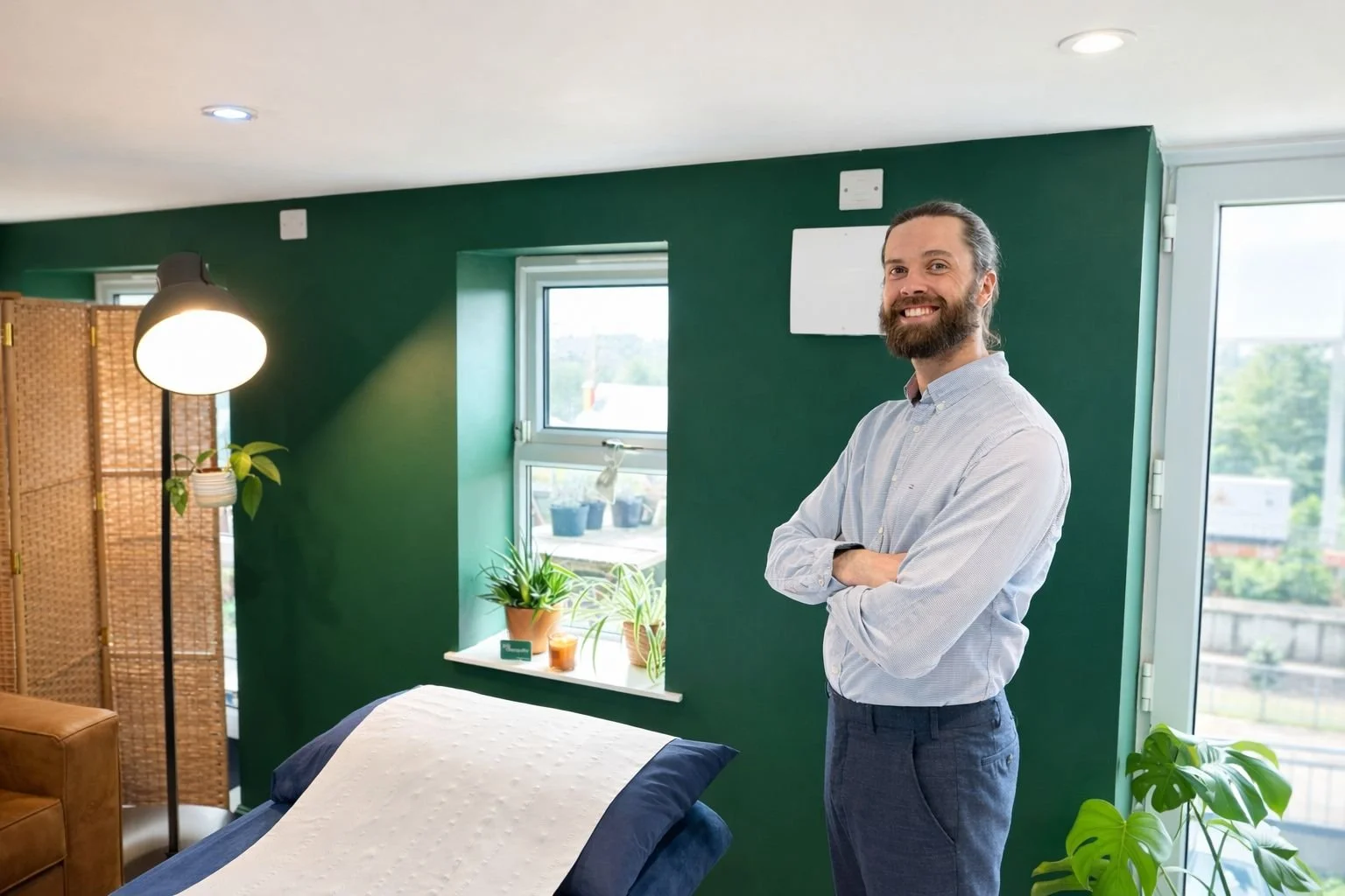 Professional osteopathy treatment room with therapy table at a Sheffield osteopathy clinic