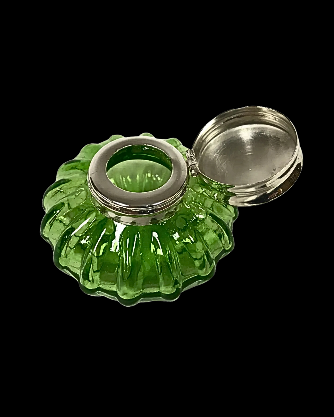 Green Swirl Glass Inkwell