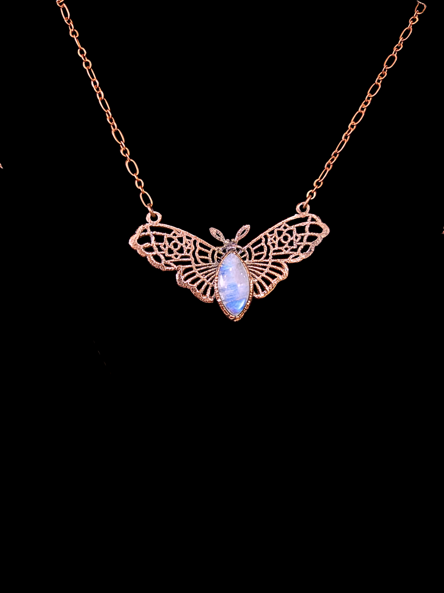 Rainbow Moonstone Witch Moth Necklace