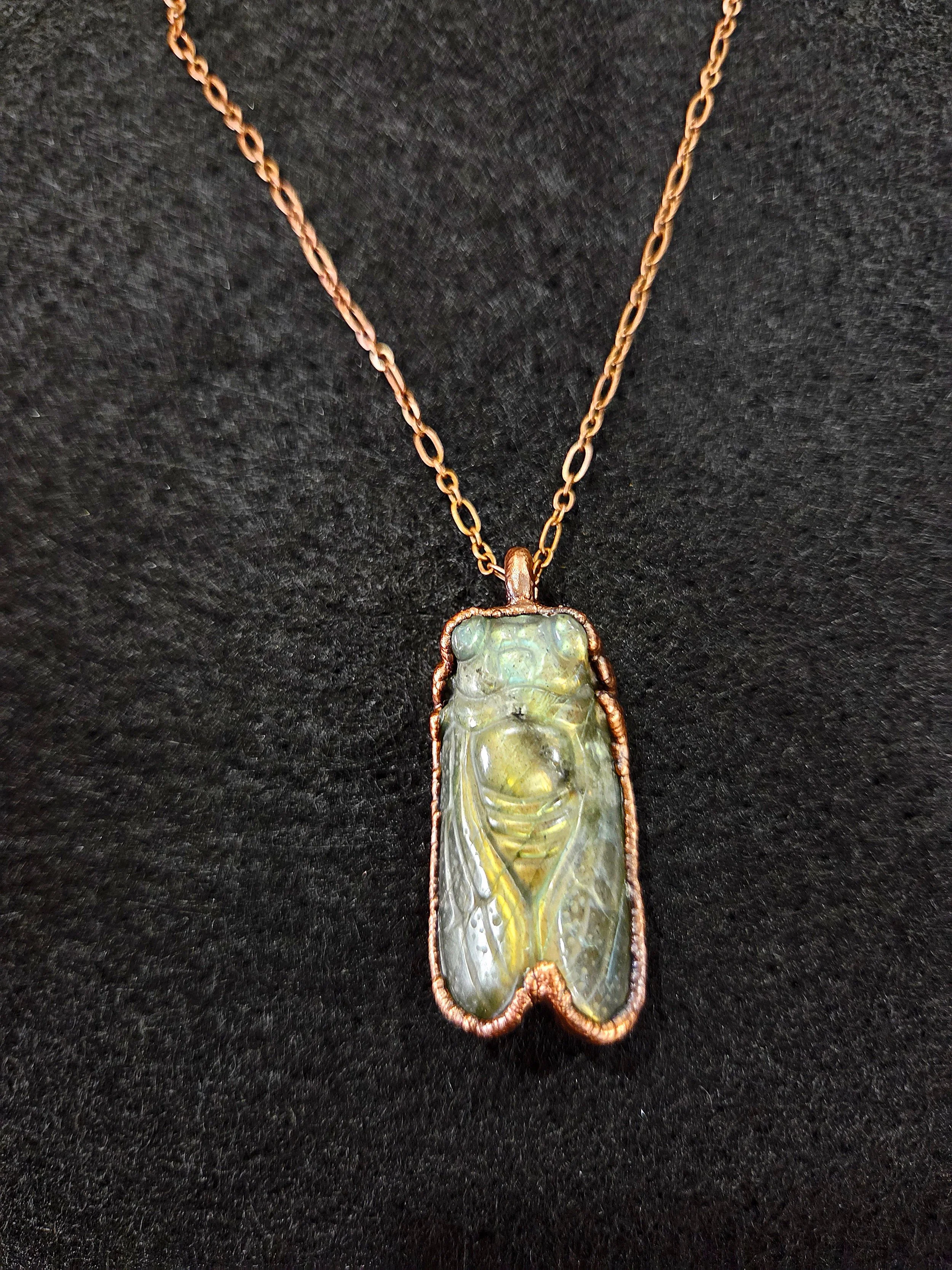 Labradorite Carved Cicada Necklace