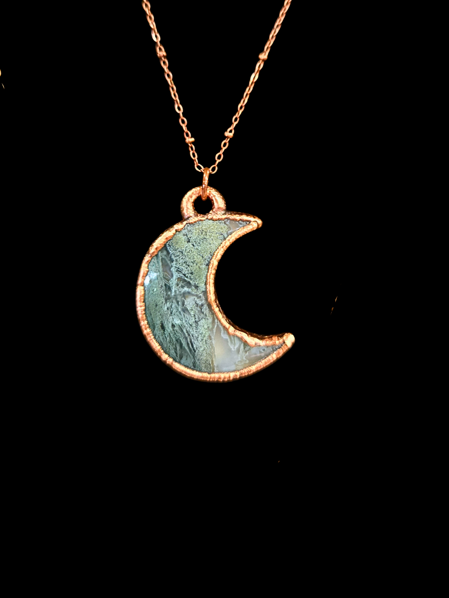 Moss Agate Crescent Moon Necklace