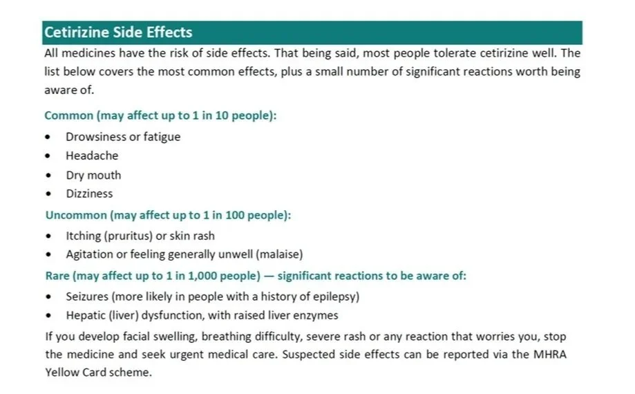 Cetirizine side effects