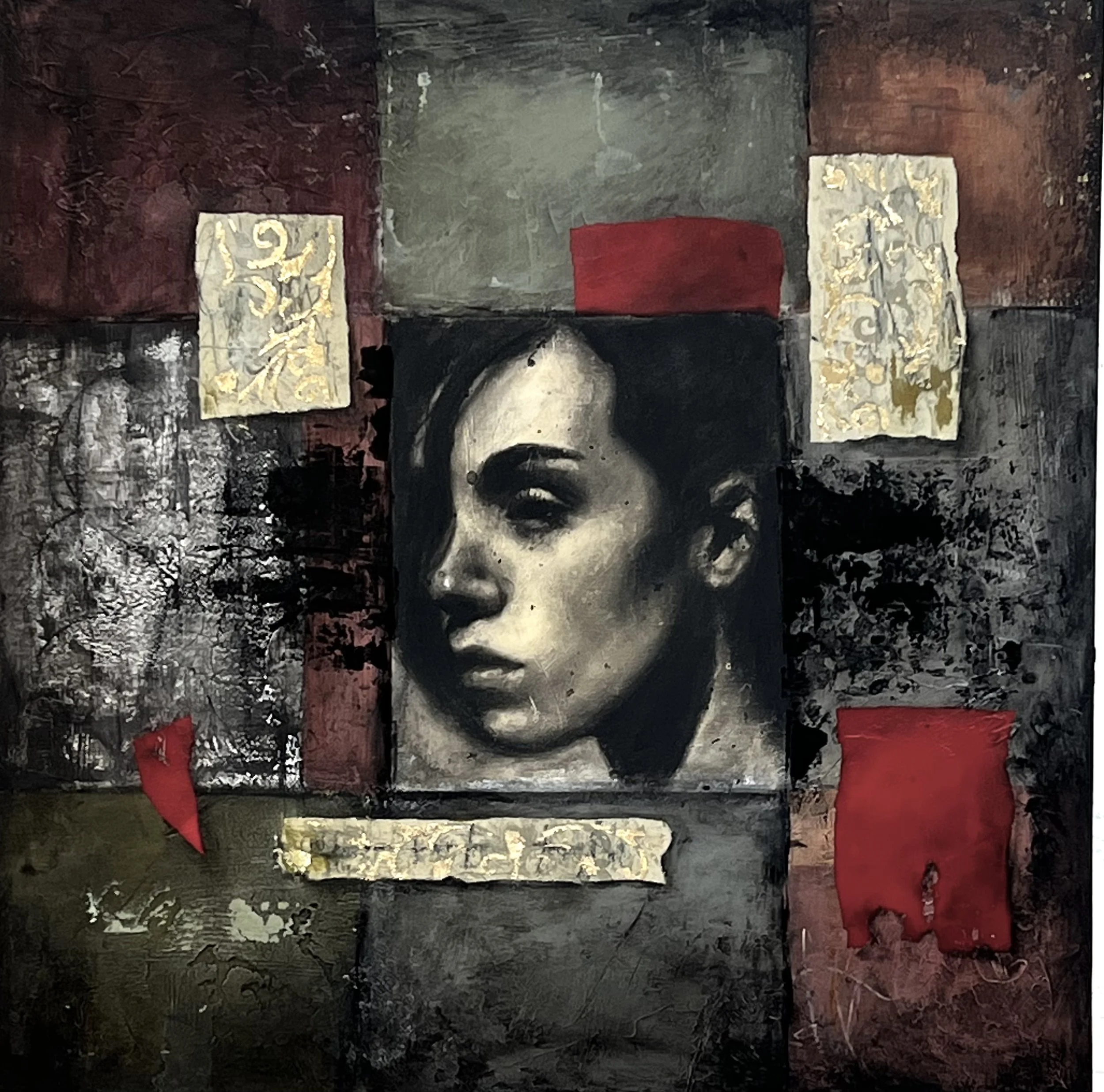 I Found You, charcoal, oil & cold wax on board, 50x50cm, £565