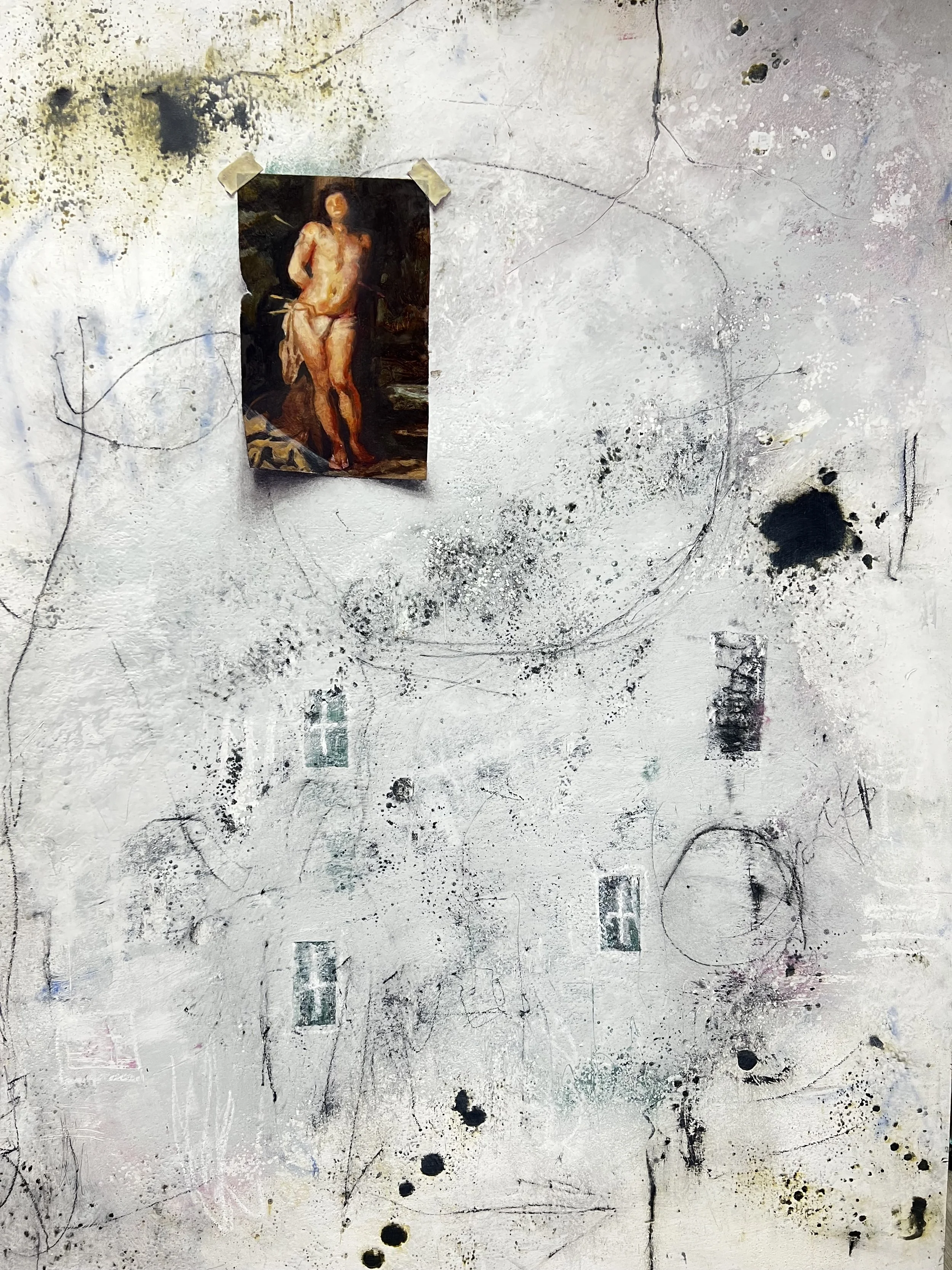 St Sebastian: an Homage to Rubens, oil & cold wax on board,