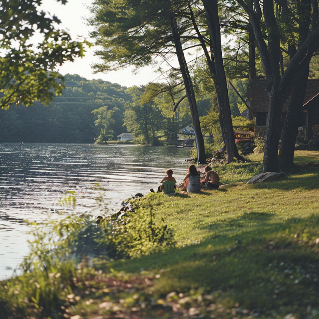 famille lac repos