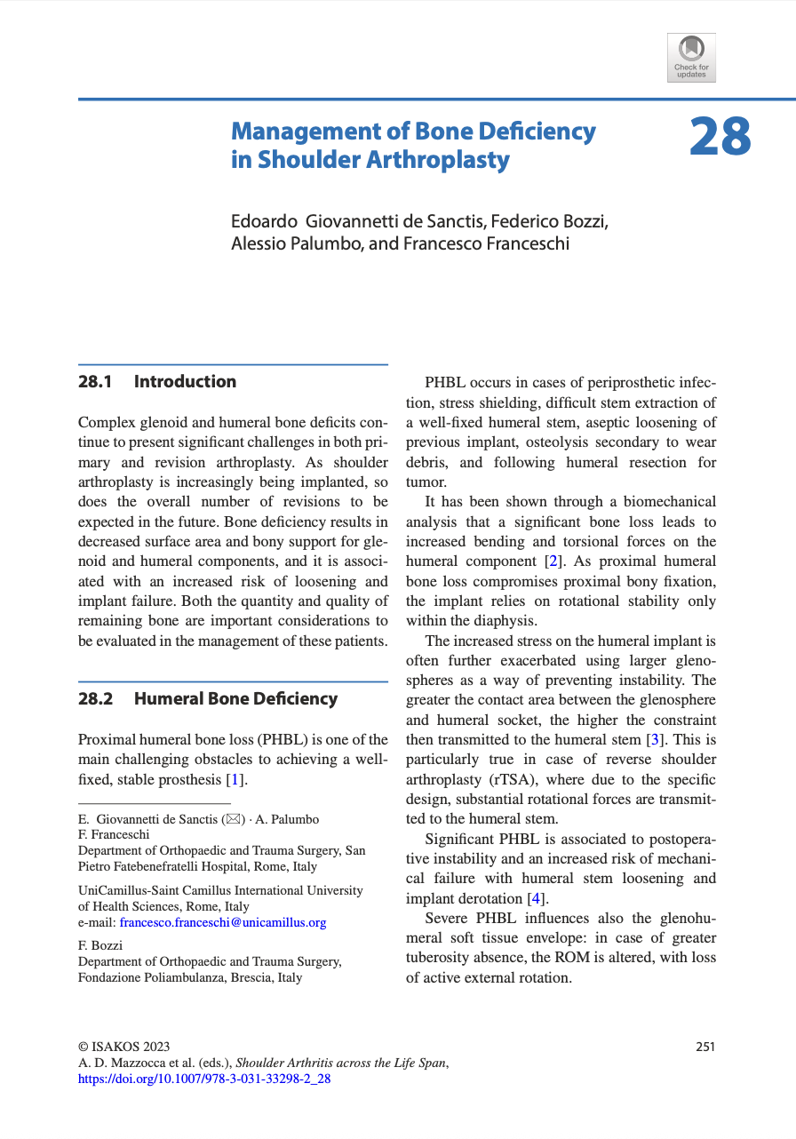 Publications | Chapter "Management of Bone Deficiency in Shoulder Arthroplasty" by Edoardo Giovannetti de Sanctis