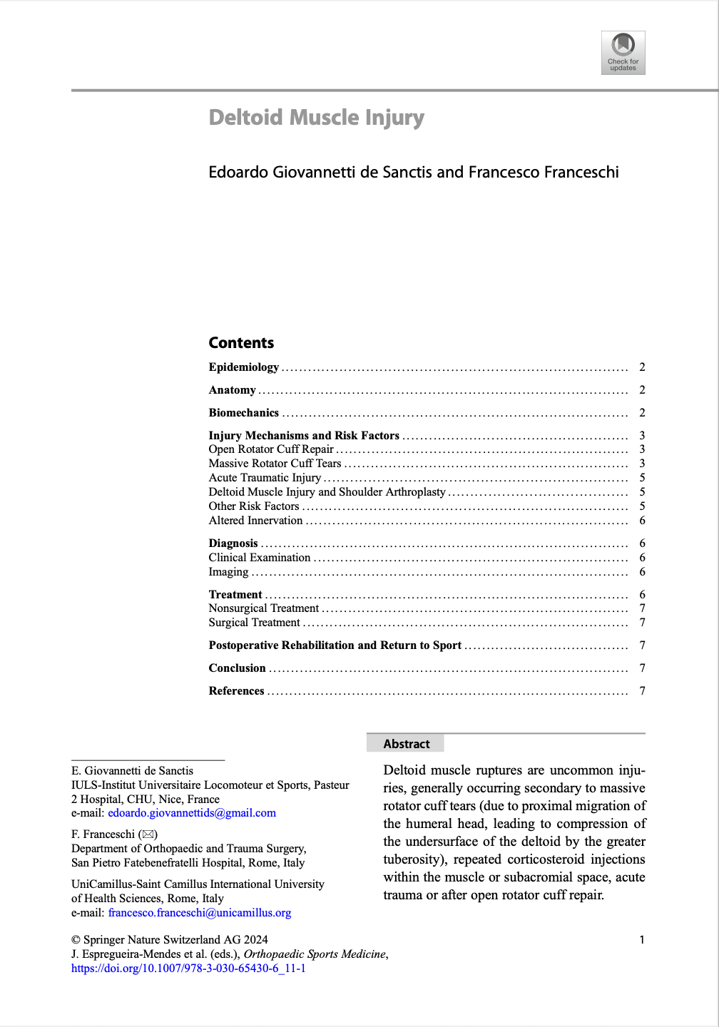 Publications | Chapter "Deltoid Muscle Injury" by Edoardo Giovannetti de Sanctis