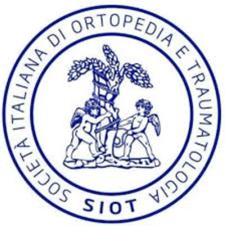 Circular logo with Italian text and illustration of two children and a caduceus with olive branches.