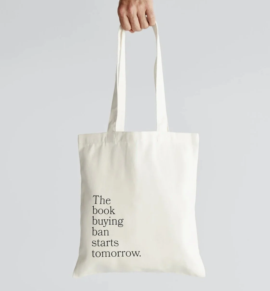 Book buying ban canvas tote bag