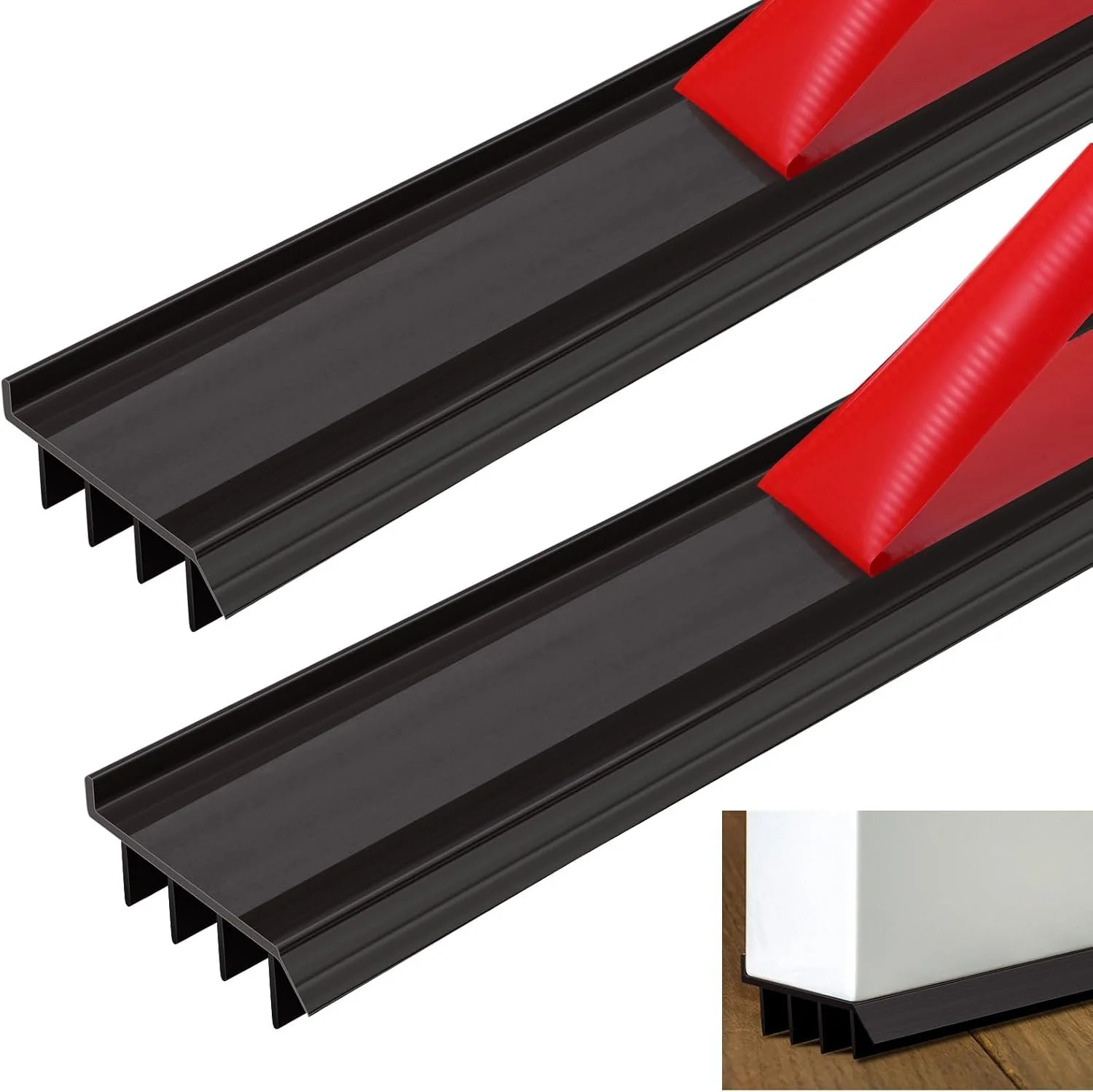 2 Pcs 3 Feet Vinyl Door Bottom with Self Adhesive Tape Adjustable Weatherstrip Under Door Bottom Seal with Drip Cap Fits Gaps from 1/4'' to 9/16'' for 1 3/4'' to 2'' Thick Doors